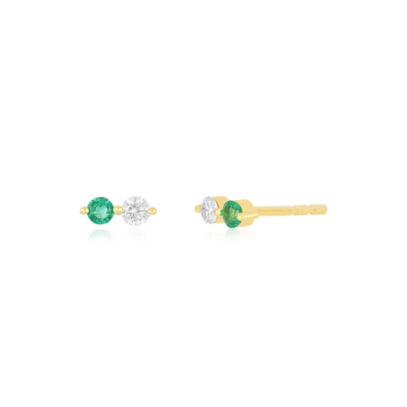 Diamond & Emerald Double Stud Earring sold by EF Collection
