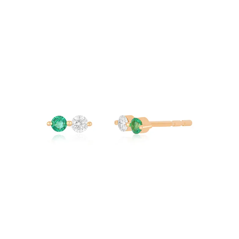 Diamond & Emerald Double Stud Earring sold by EF Collection product image thumbnail 3