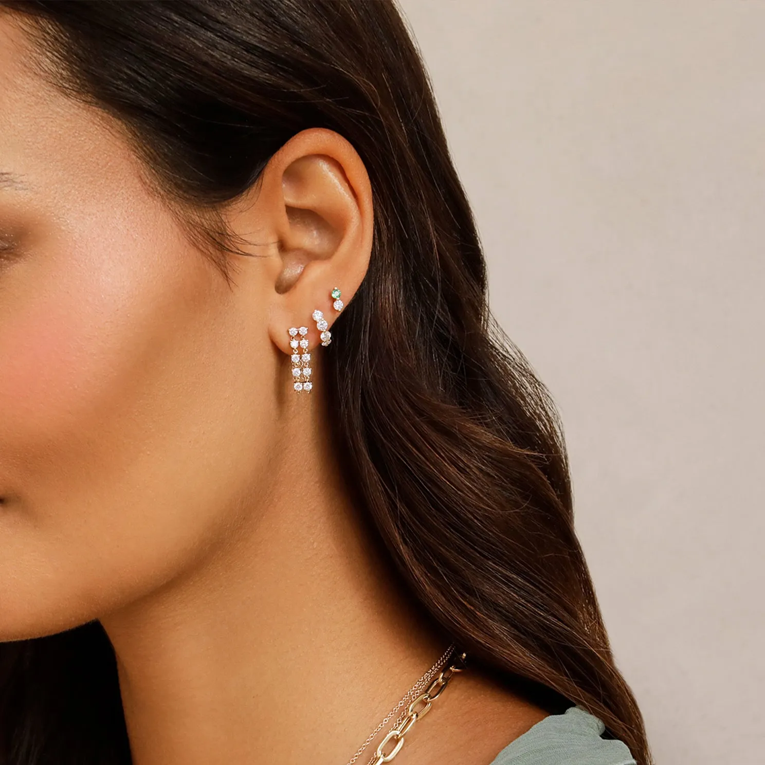 Diamond & Emerald Double Stud Earring sold by EF Collection product image thumbnail 2