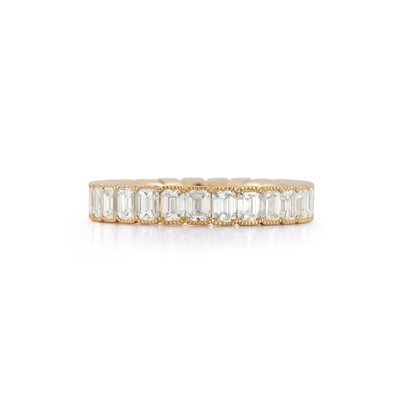 Emerald Cut Beaded Bezel Eternity Band sold by EF Collection