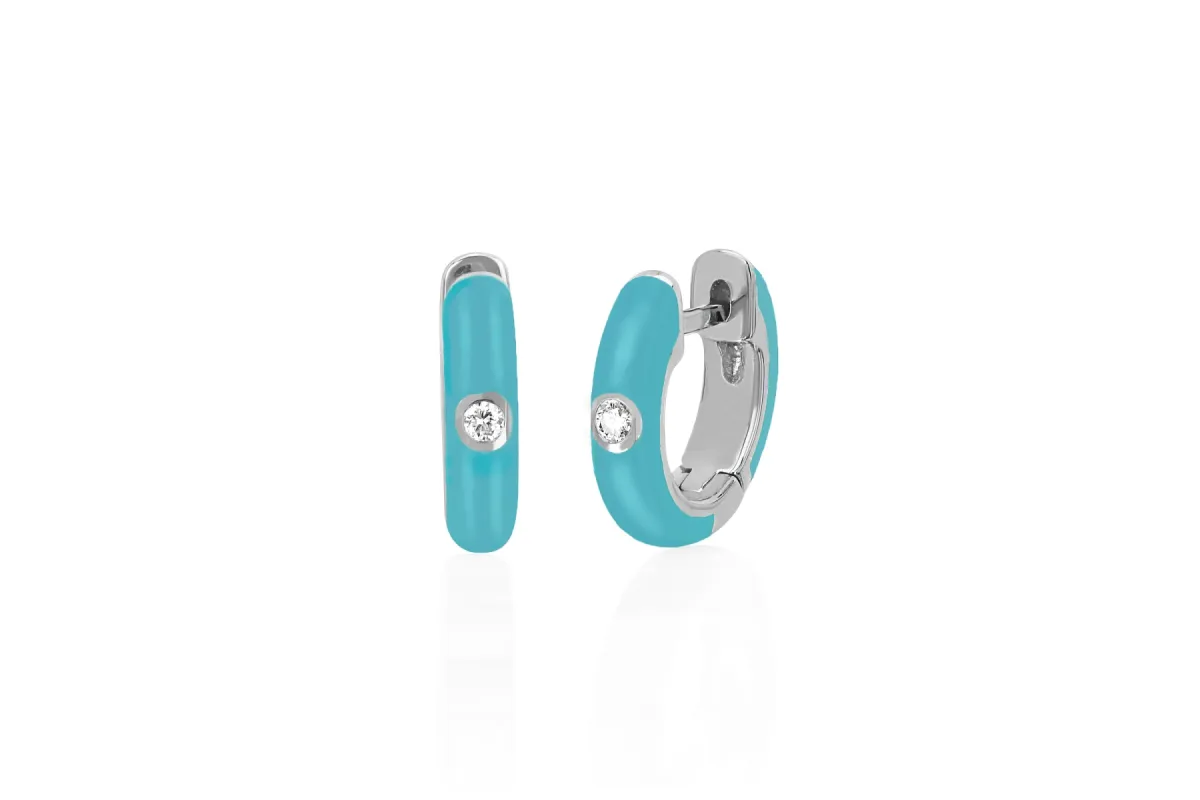 Diamond & Turquoise Enamel Huggie Earring sold by EF Collection