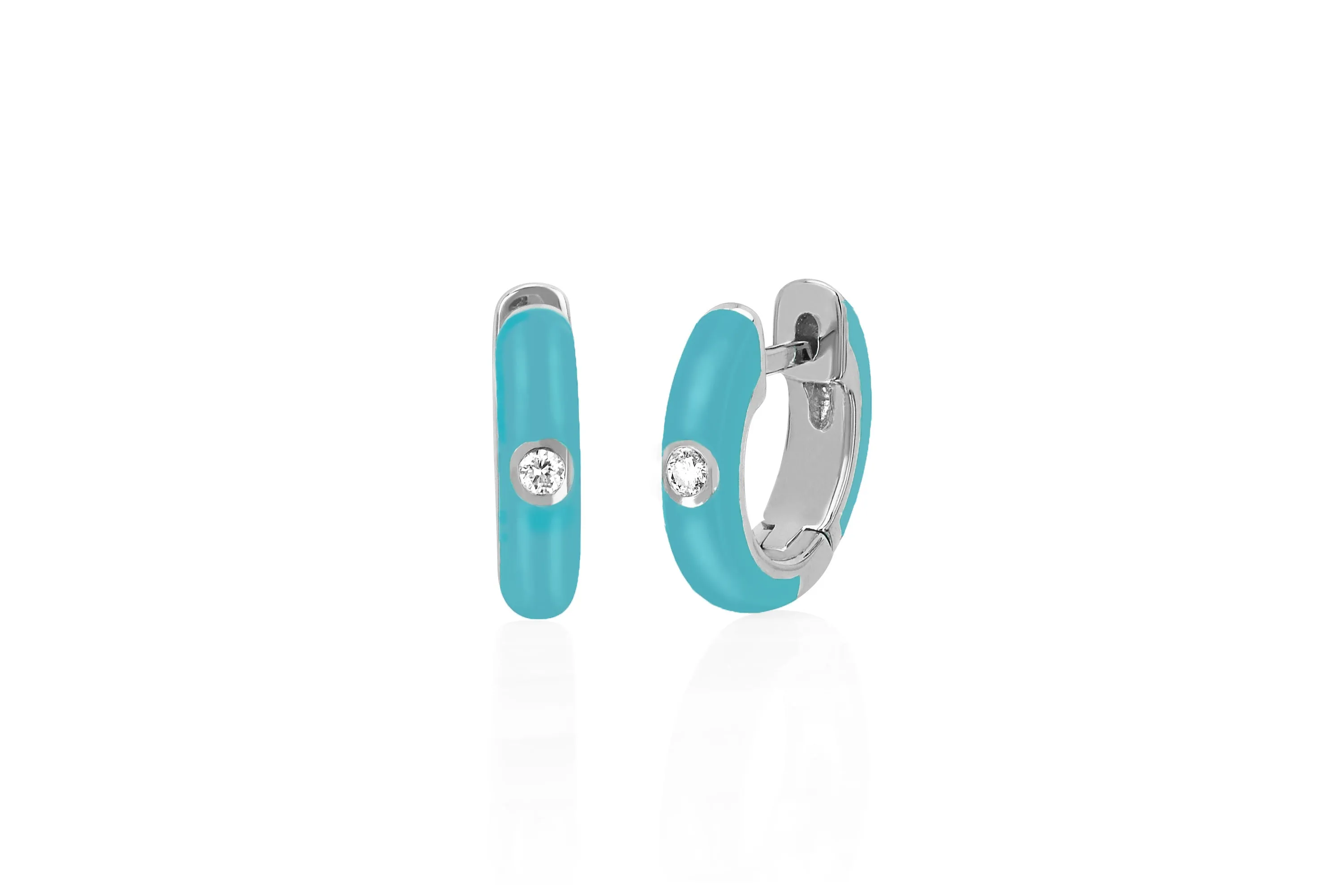 Diamond & Turquoise Enamel Huggie Earring sold by EF Collection