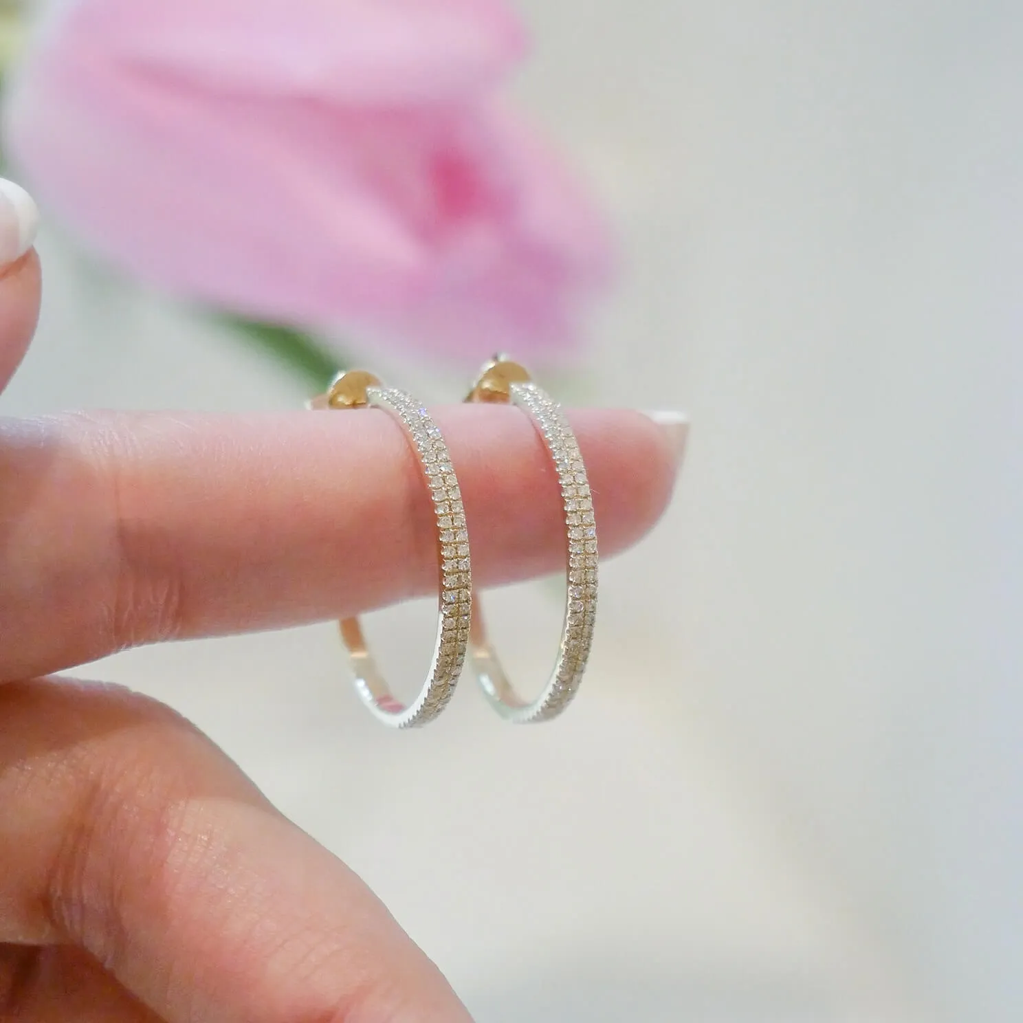 Diamond Double Row Hoop Earrings sold by EF Collection product image thumbnail 5