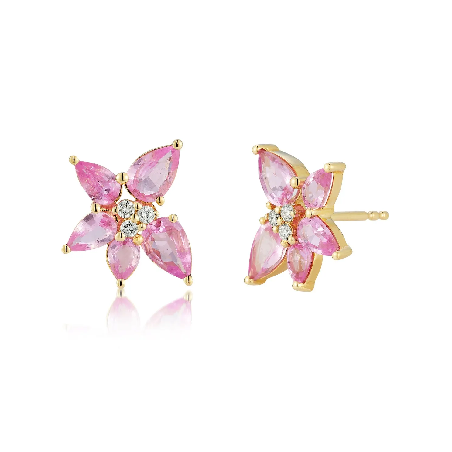 Pink Sapphire & Diamond Trio Cluster Stud Earrings sold by EF Collection
