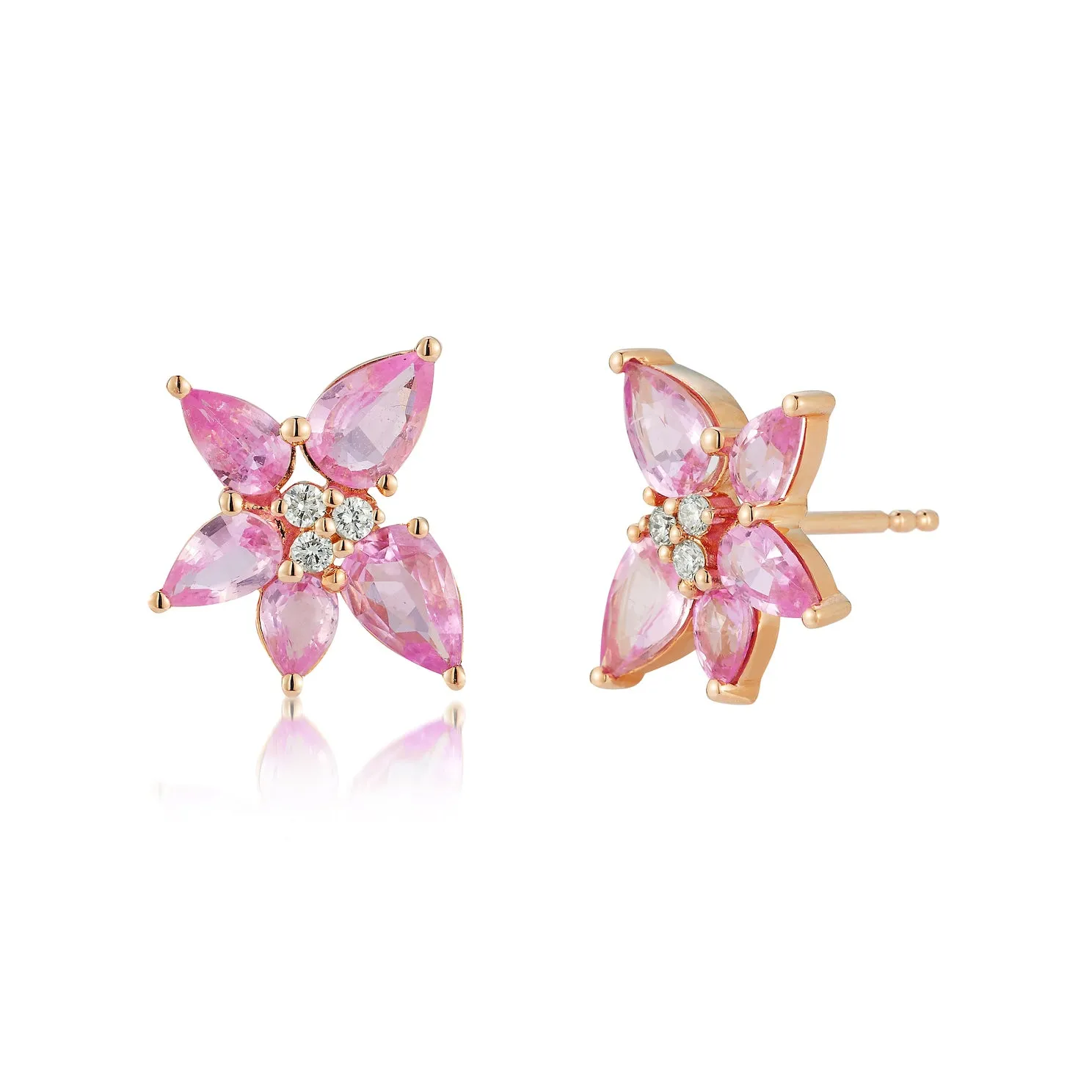Pink Sapphire & Diamond Trio Cluster Stud Earrings sold by EF Collection product image thumbnail 3