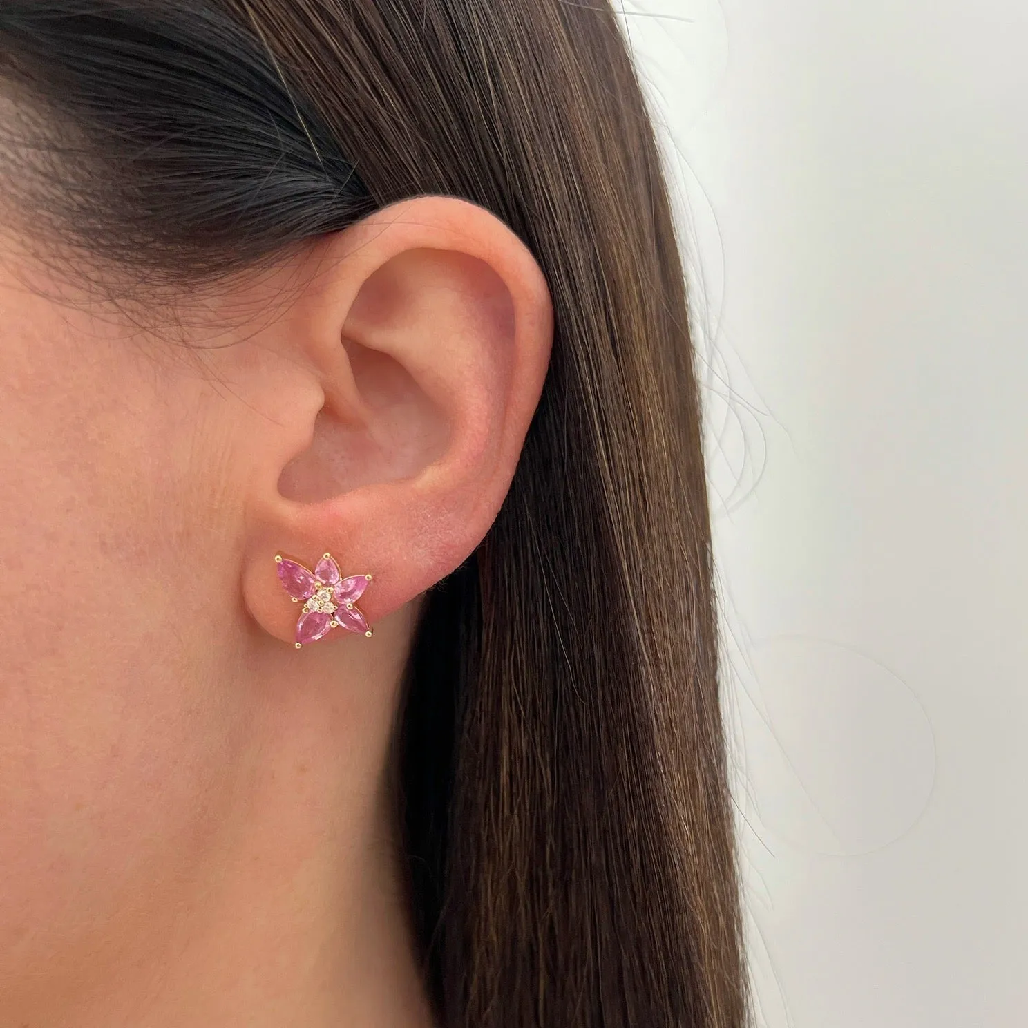 Pink Sapphire & Diamond Trio Cluster Stud Earrings sold by EF Collection product image thumbnail 5
