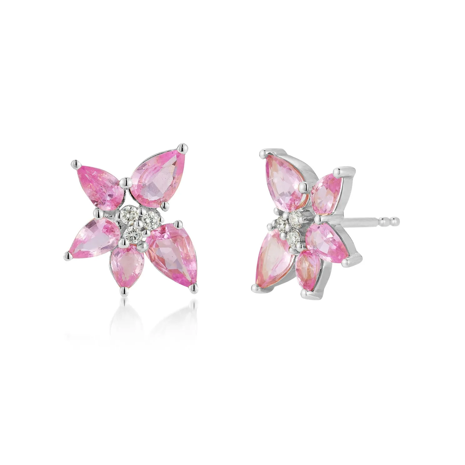 Pink Sapphire & Diamond Trio Cluster Stud Earrings sold by EF Collection product image thumbnail 4