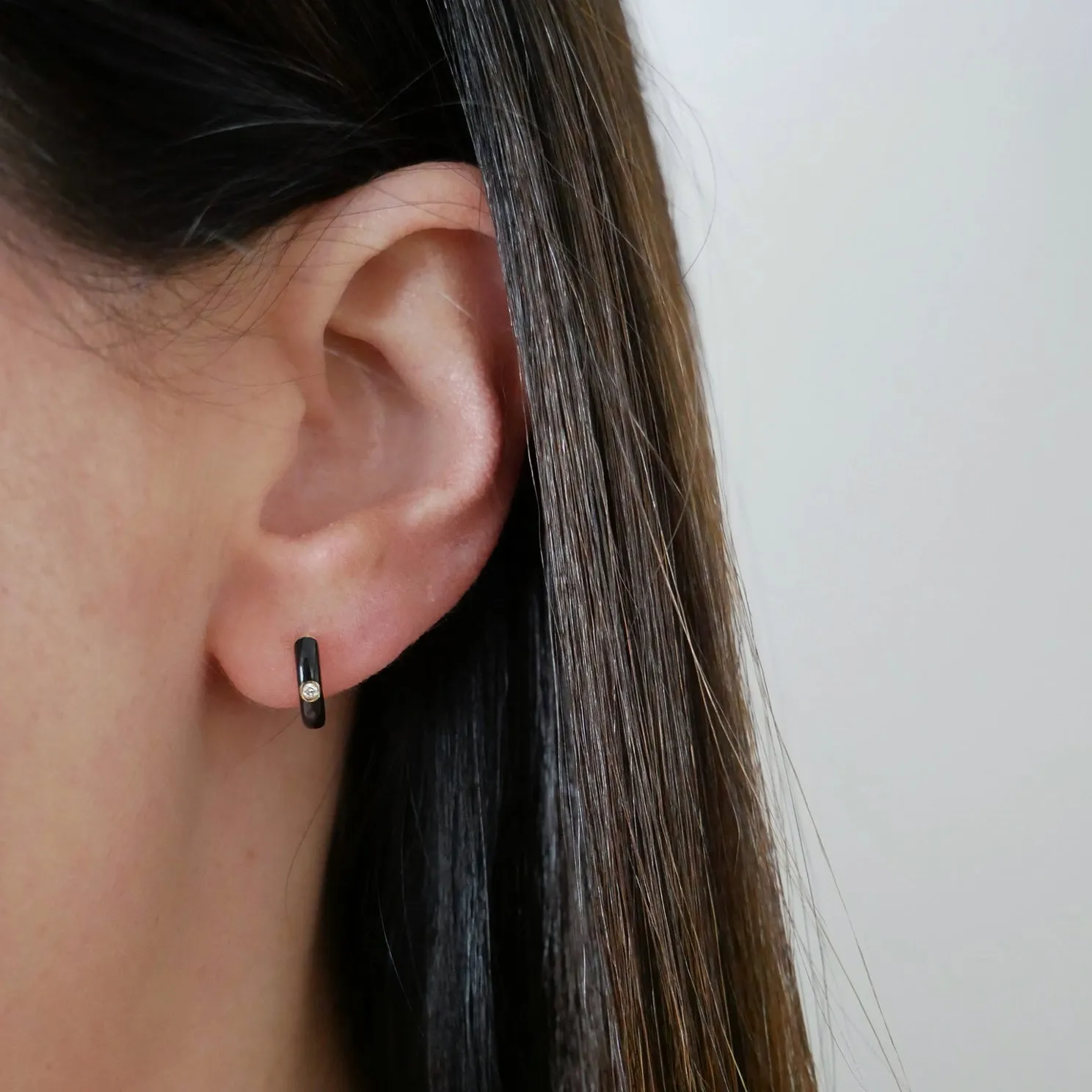 Diamond & Black Enamel Huggie Earring sold by EF Collection product image thumbnail 2