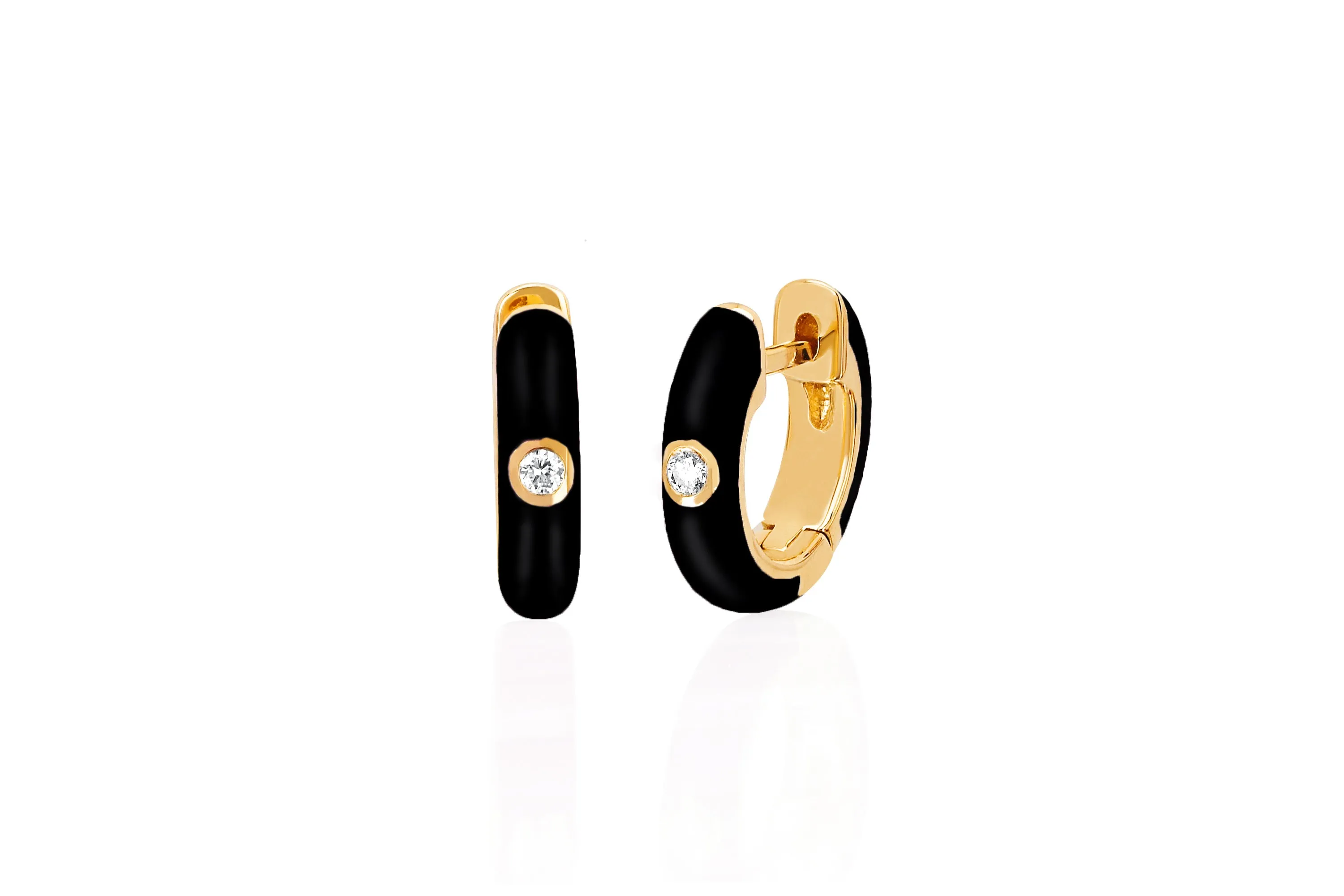 Diamond & Black Enamel Huggie Earring sold by EF Collection