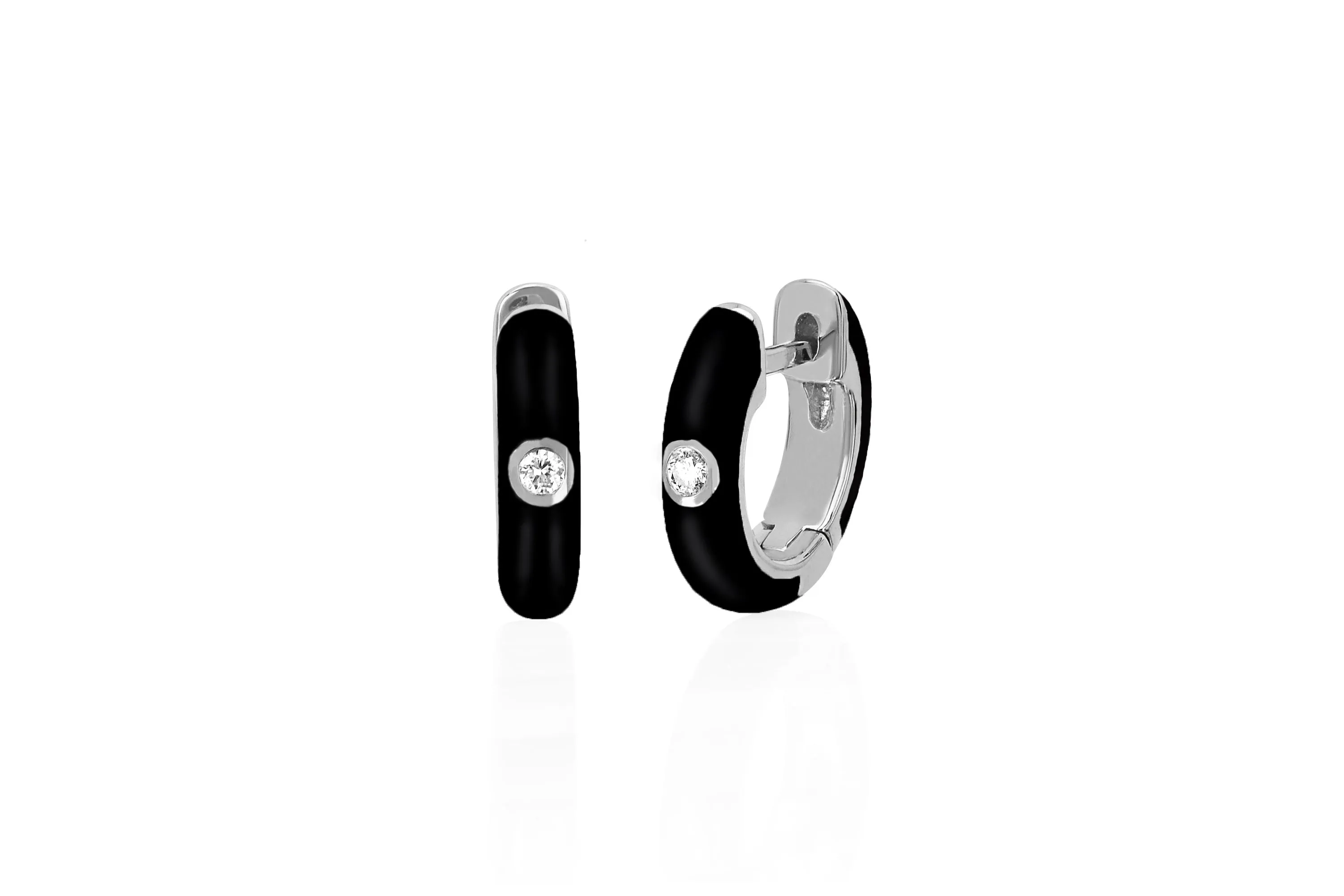 Diamond & Black Enamel Huggie Earring sold by EF Collection product image thumbnail 4