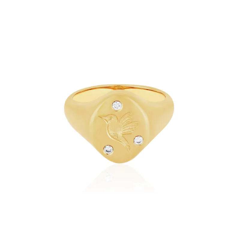 Diamond Hummingbird Signet Ring sold by EF Collection