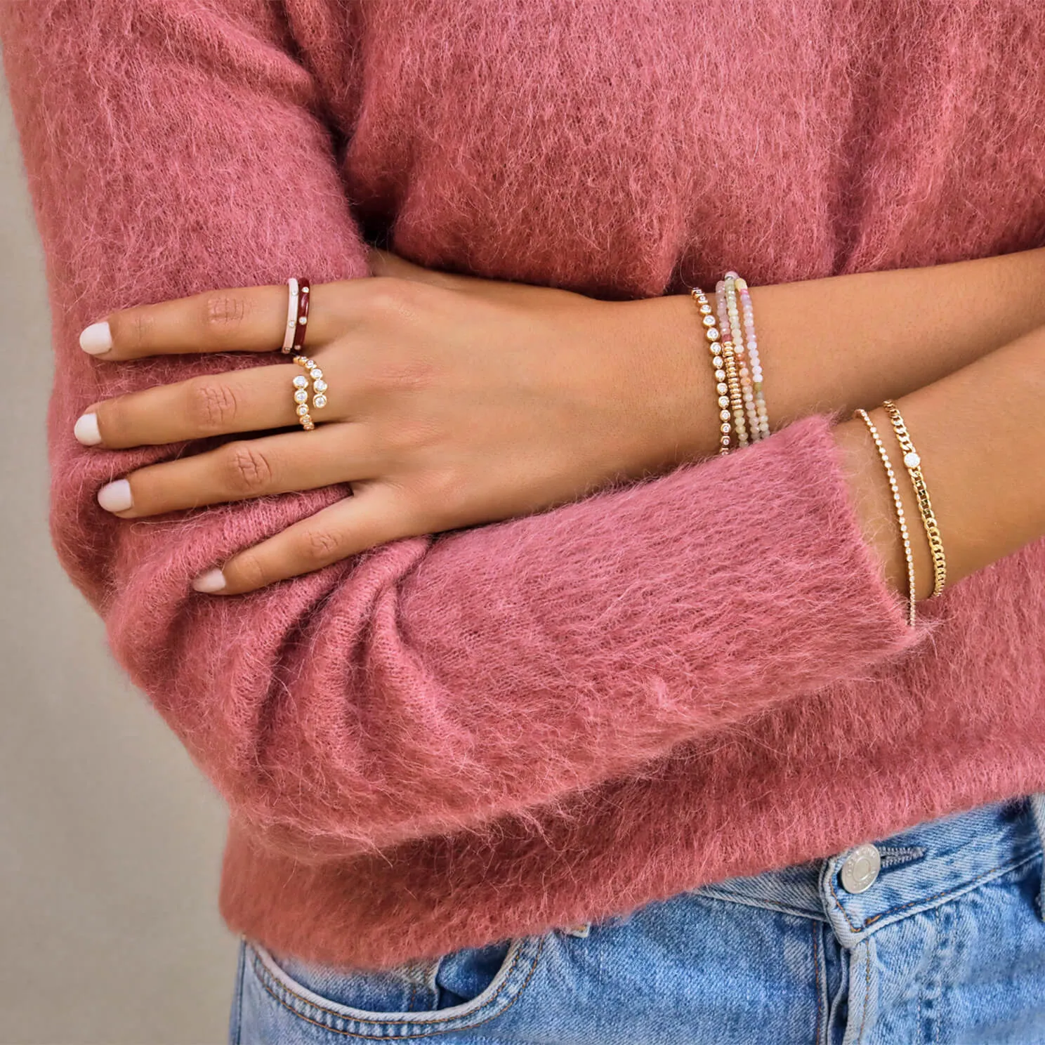 3 Diamond & Blush Enamel Stack Ring sold by EF Collection product image thumbnail 3