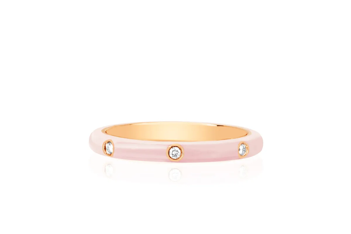 3 Diamond & Blush Enamel Stack Ring sold by EF Collection