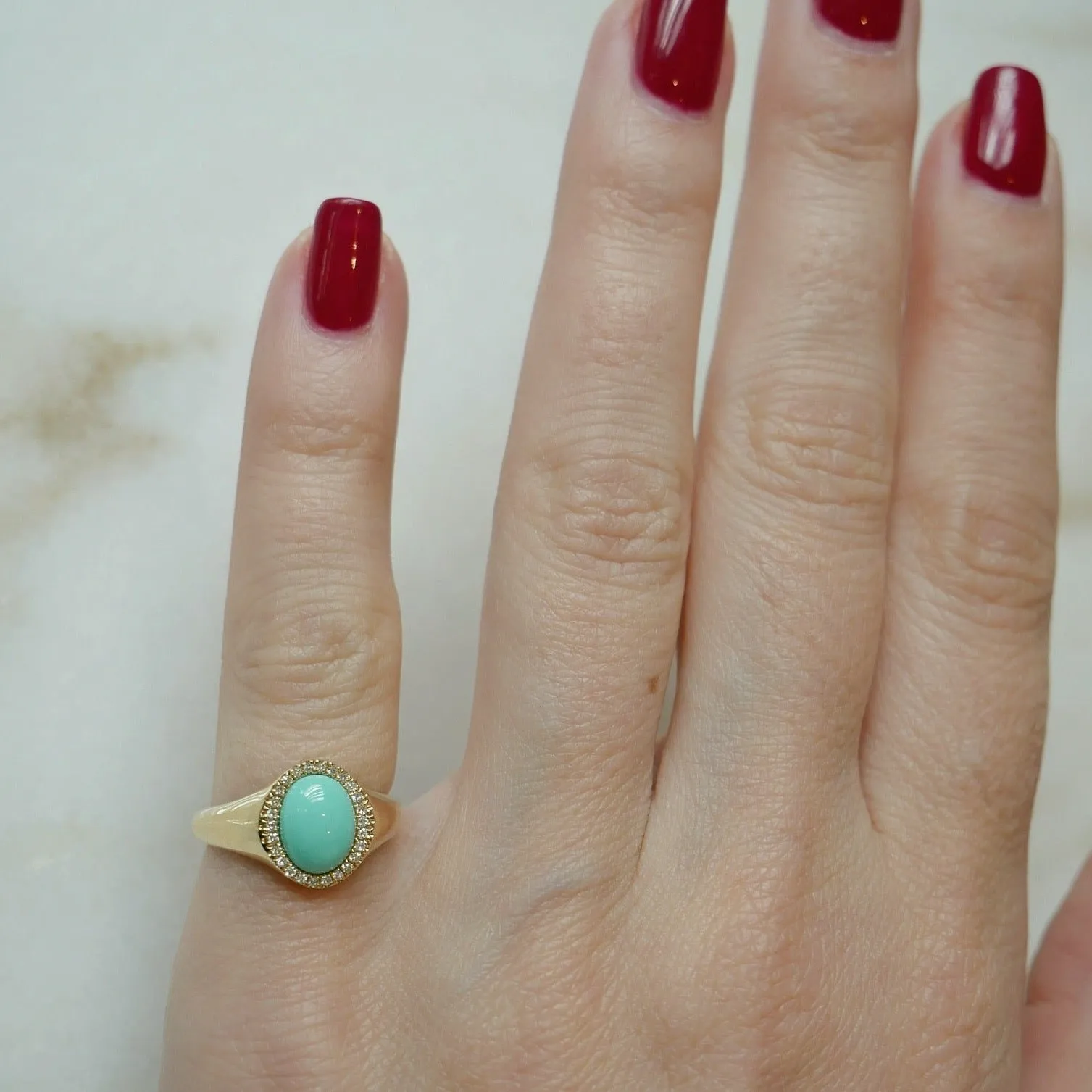 Diamond & Turquoise Cabochon Signet Ring sold by EF Collection product image thumbnail 5