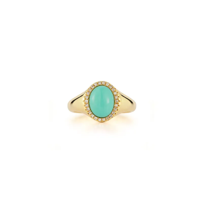 Diamond & Turquoise Cabochon Signet Ring sold by EF Collection