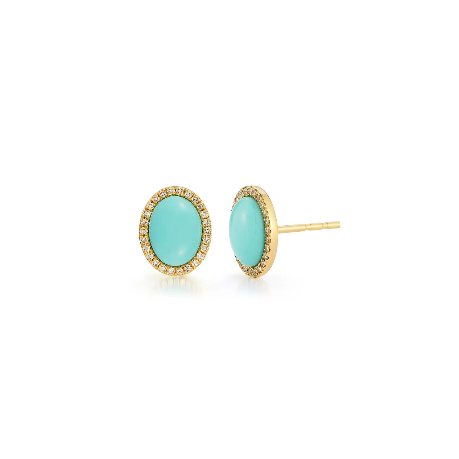 Diamond & Turquoise Cabochon Stud Earrings sold by EF Collection