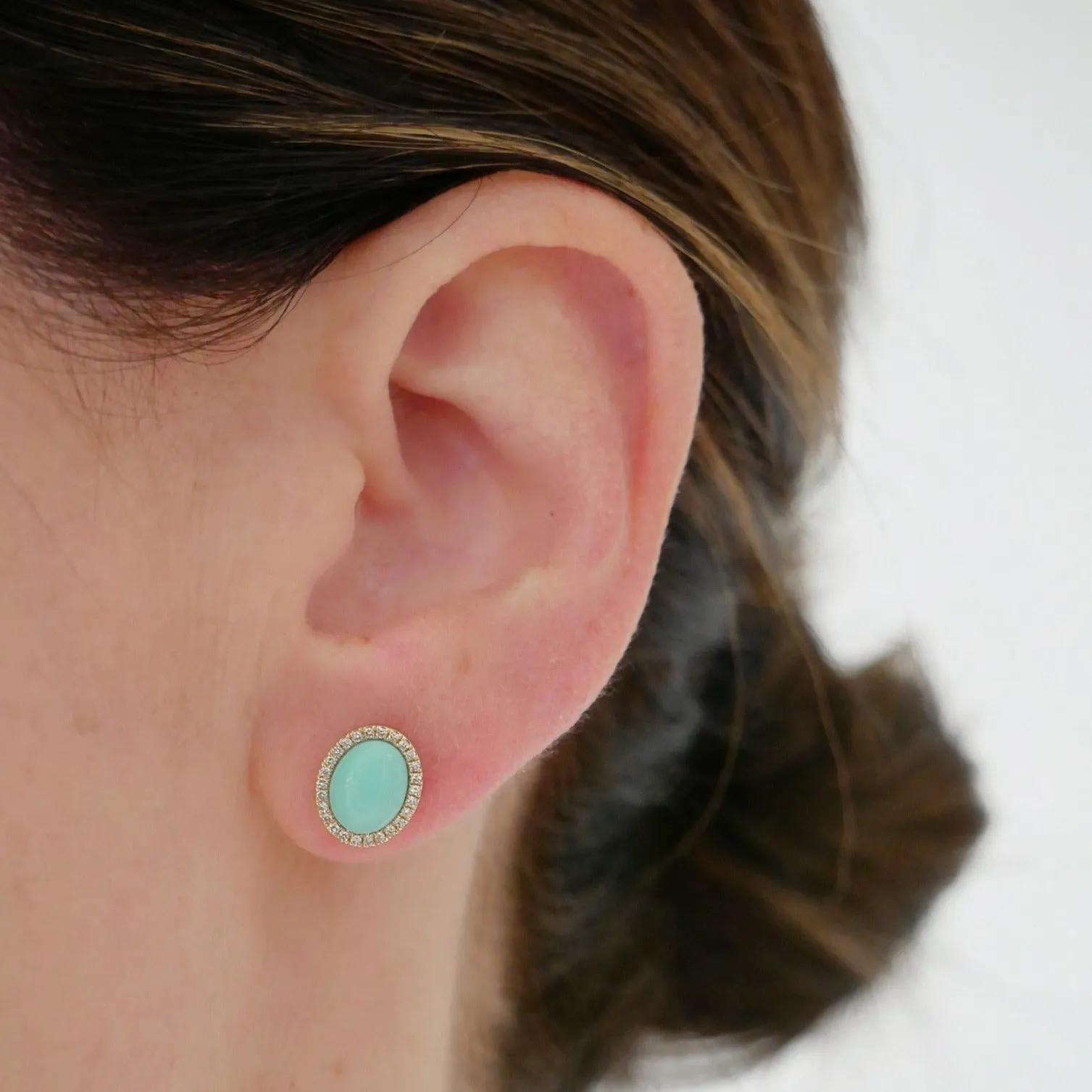 Diamond & Turquoise Cabochon Stud Earrings sold by EF Collection product image thumbnail 5