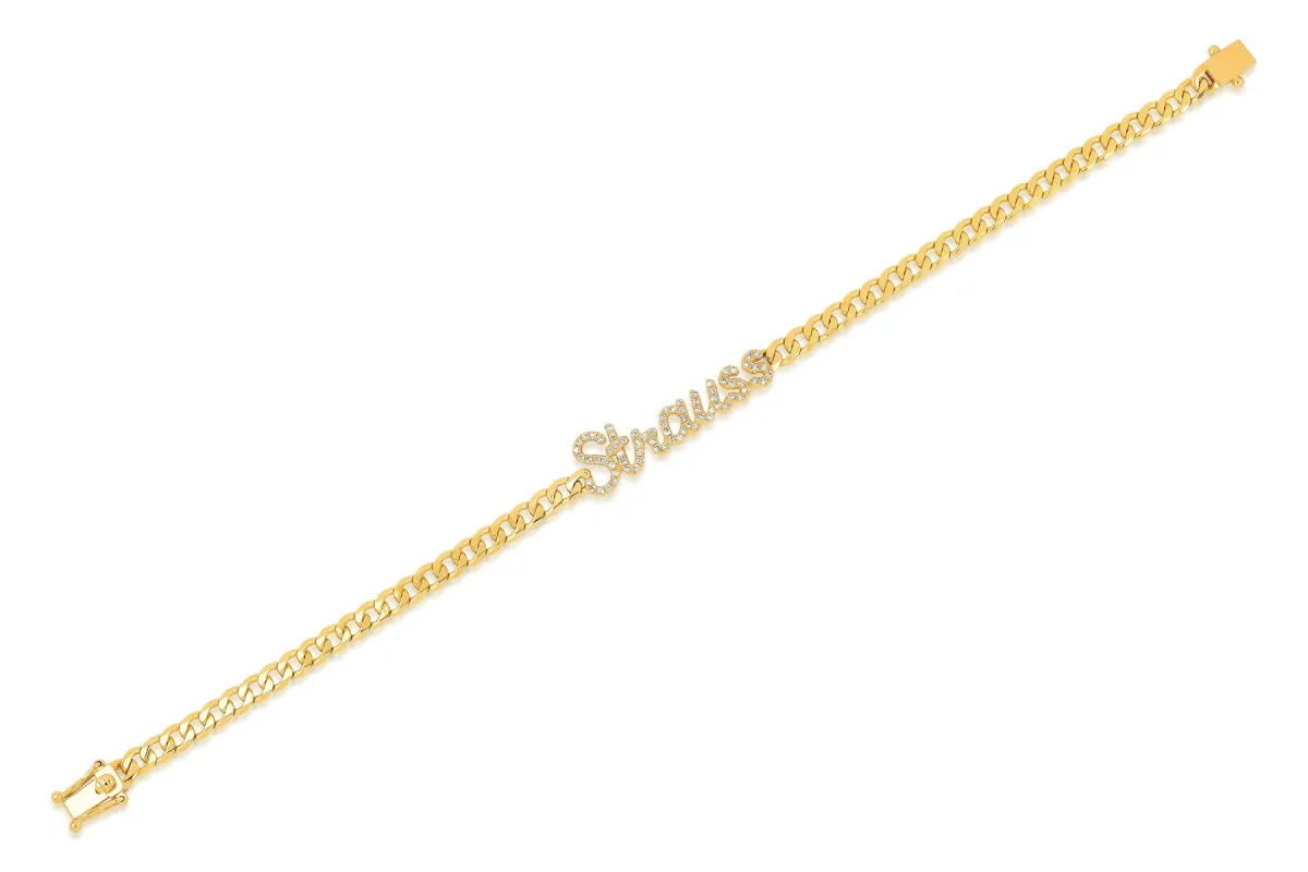 Diamond Script Name Curb Chain Bracelet sold by EF Collection