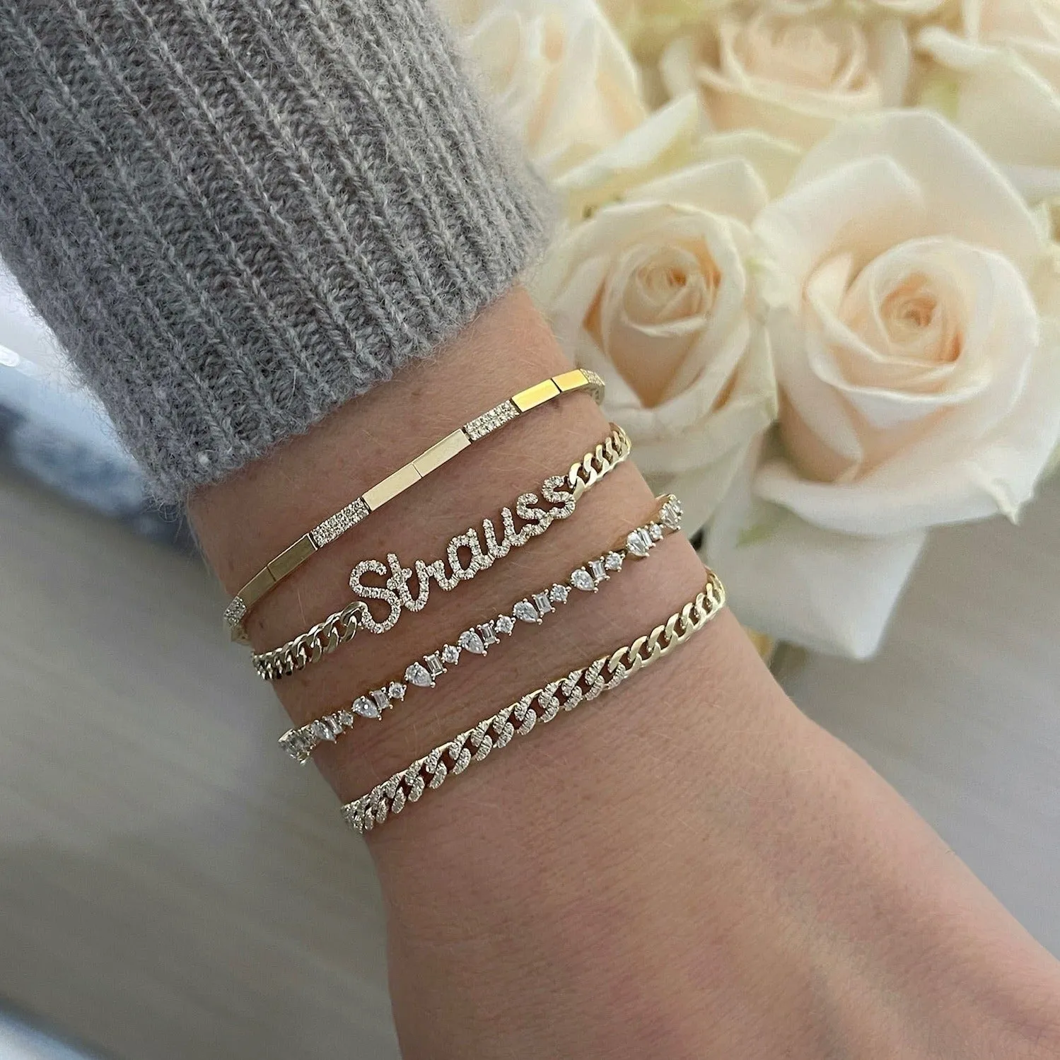 Diamond Script Name Curb Chain Bracelet sold by EF Collection product image thumbnail 5