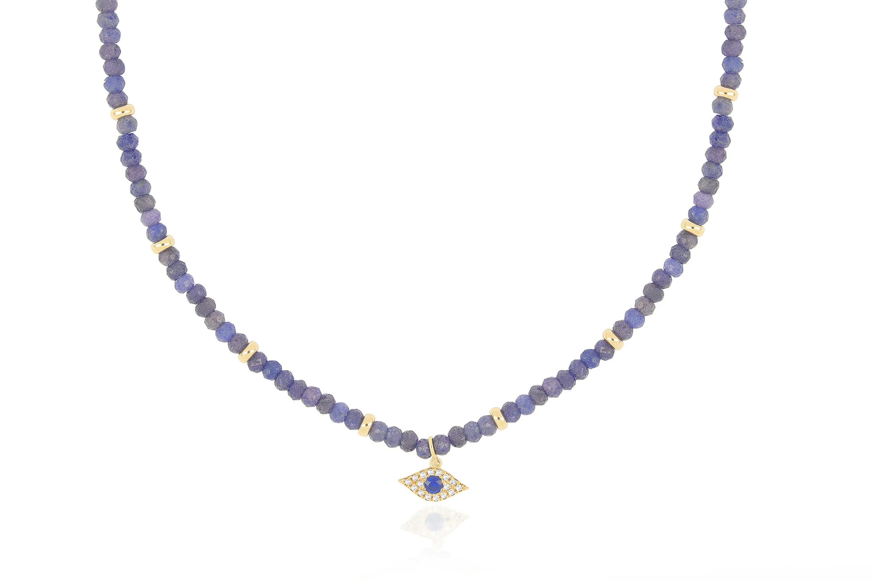 Blue Sapphire Birthstone Bead & Diamond Evil Eye Necklace sold by EF Collection