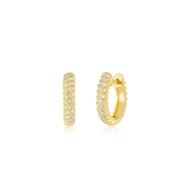 Diamond Twist Huggie Earring sold by EF Collection