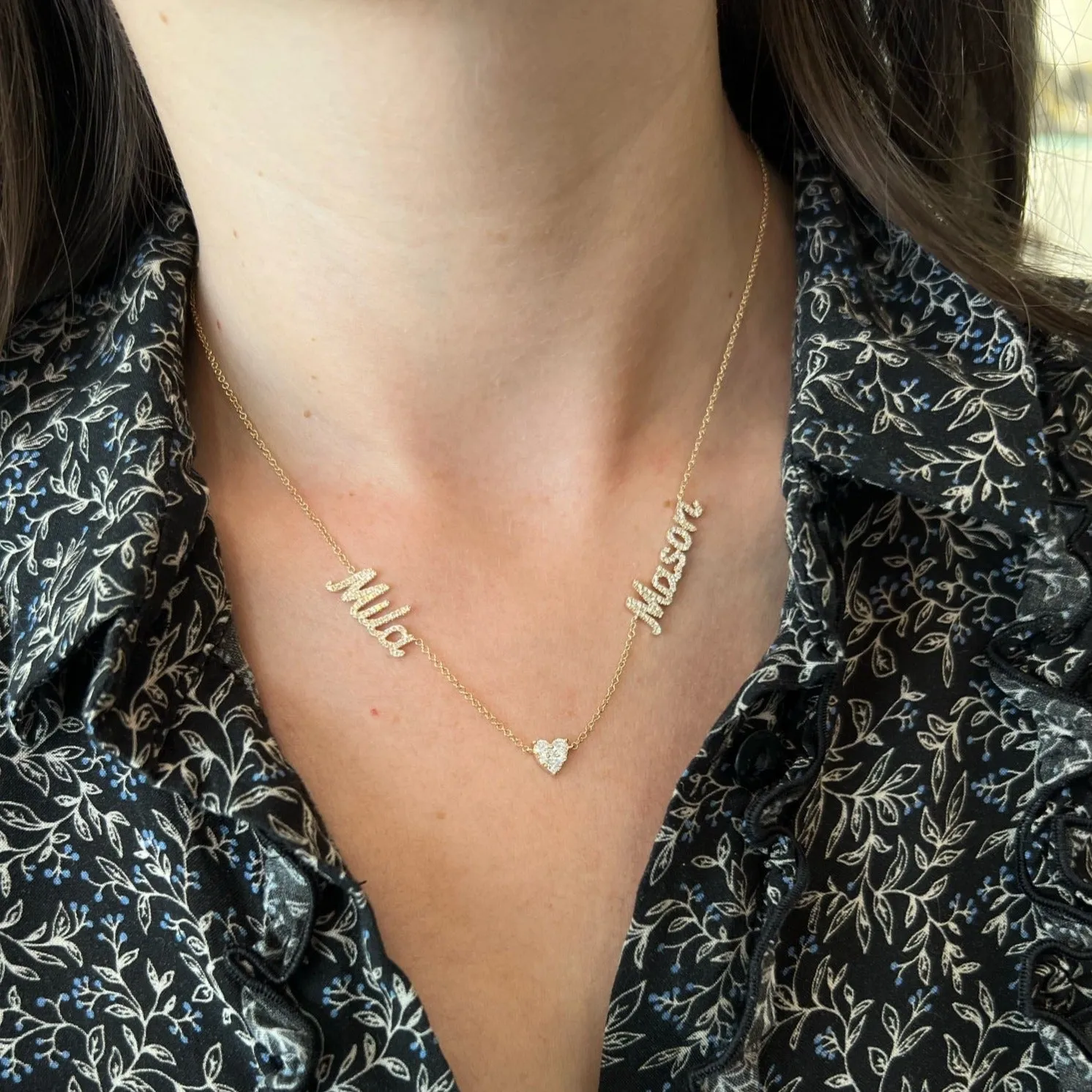 Full Cut Heart Double Diamond Script Name Necklace sold by EF Collection product image thumbnail 5