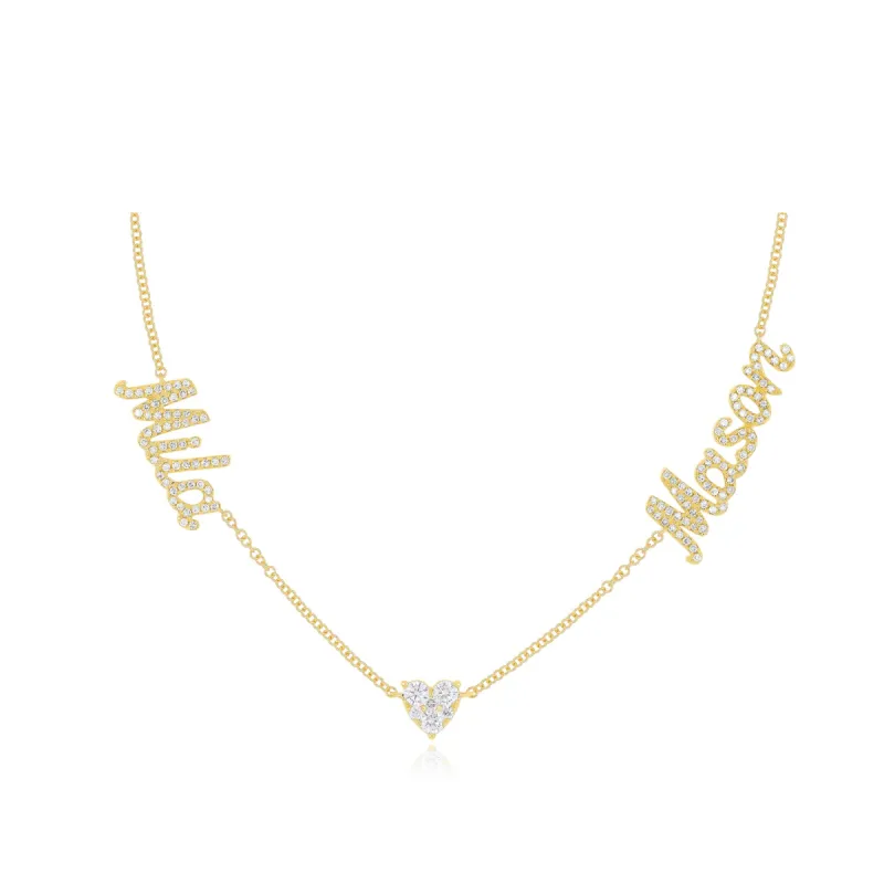 Full Cut Heart Double Diamond Script Name Necklace sold by EF Collection