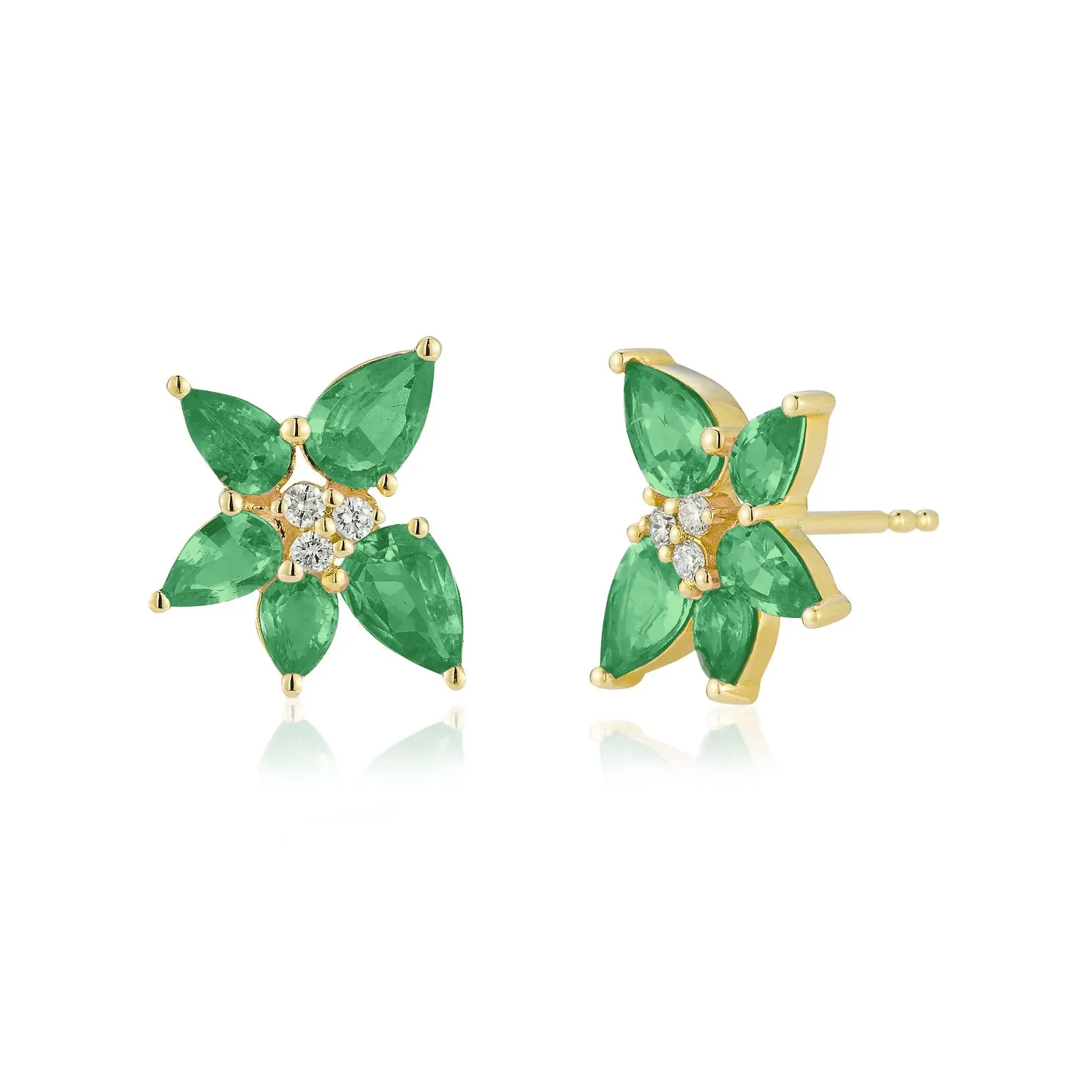 Emerald & Diamond Trio Cluster Stud Earrings sold by EF Collection