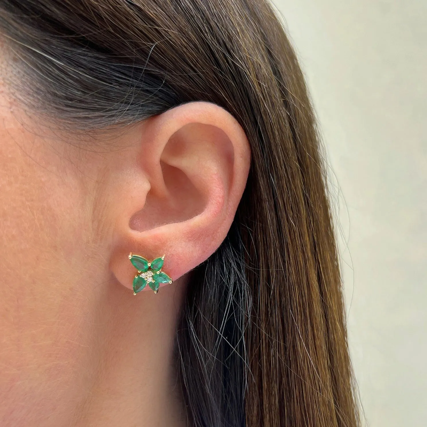 Emerald & Diamond Trio Cluster Stud Earrings sold by EF Collection product image thumbnail 2