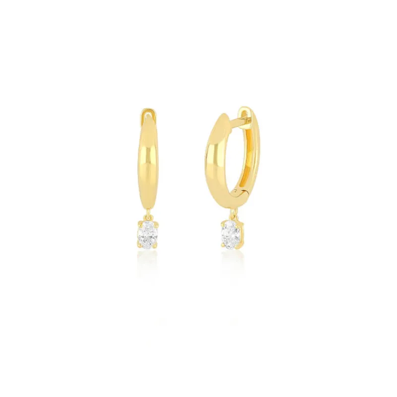 Diamond Oval Drop Gold Dome Huggie Earring sold by EF Collection