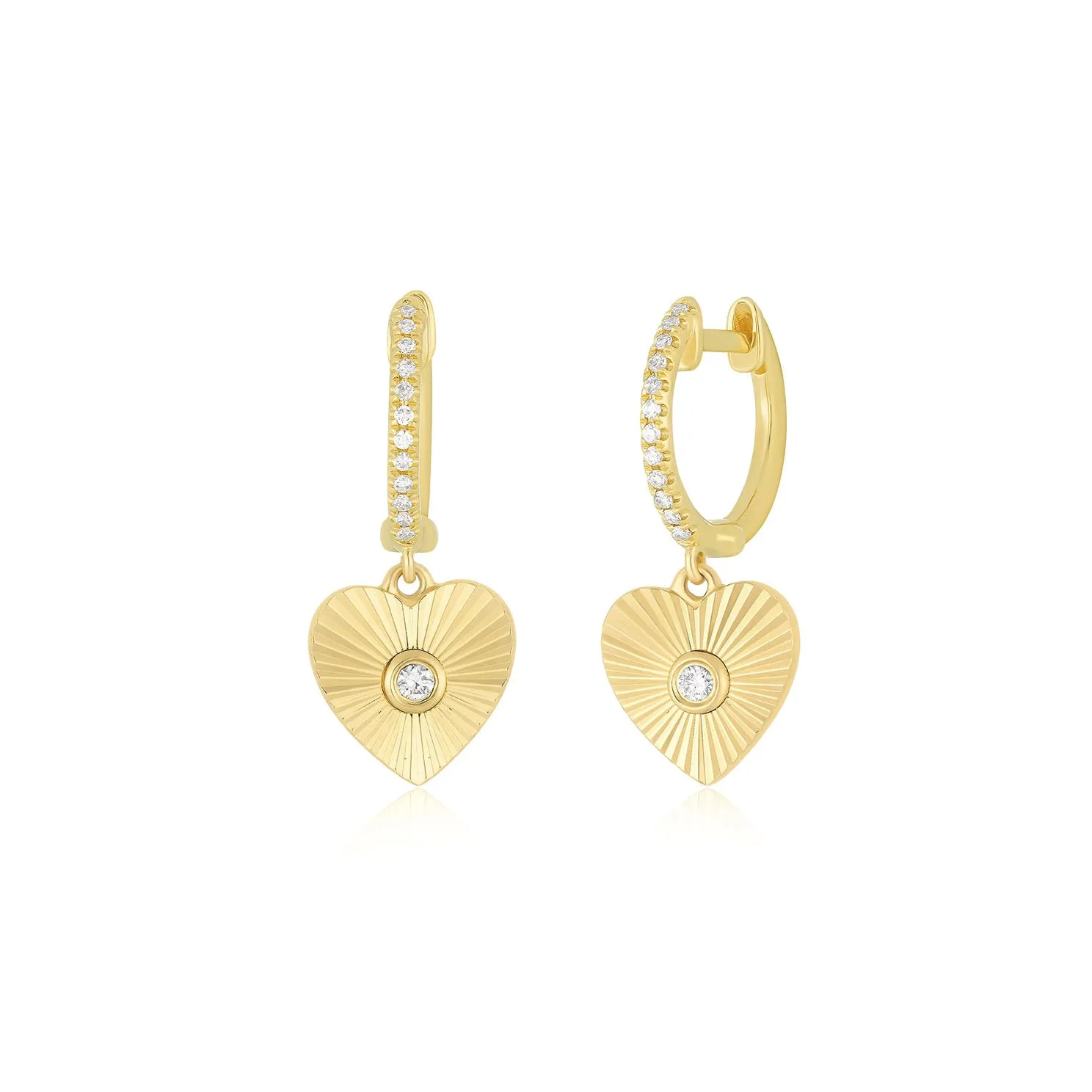 Gold & Diamond Fluted Heart Drop Huggie Earrings sold by EF Collection
