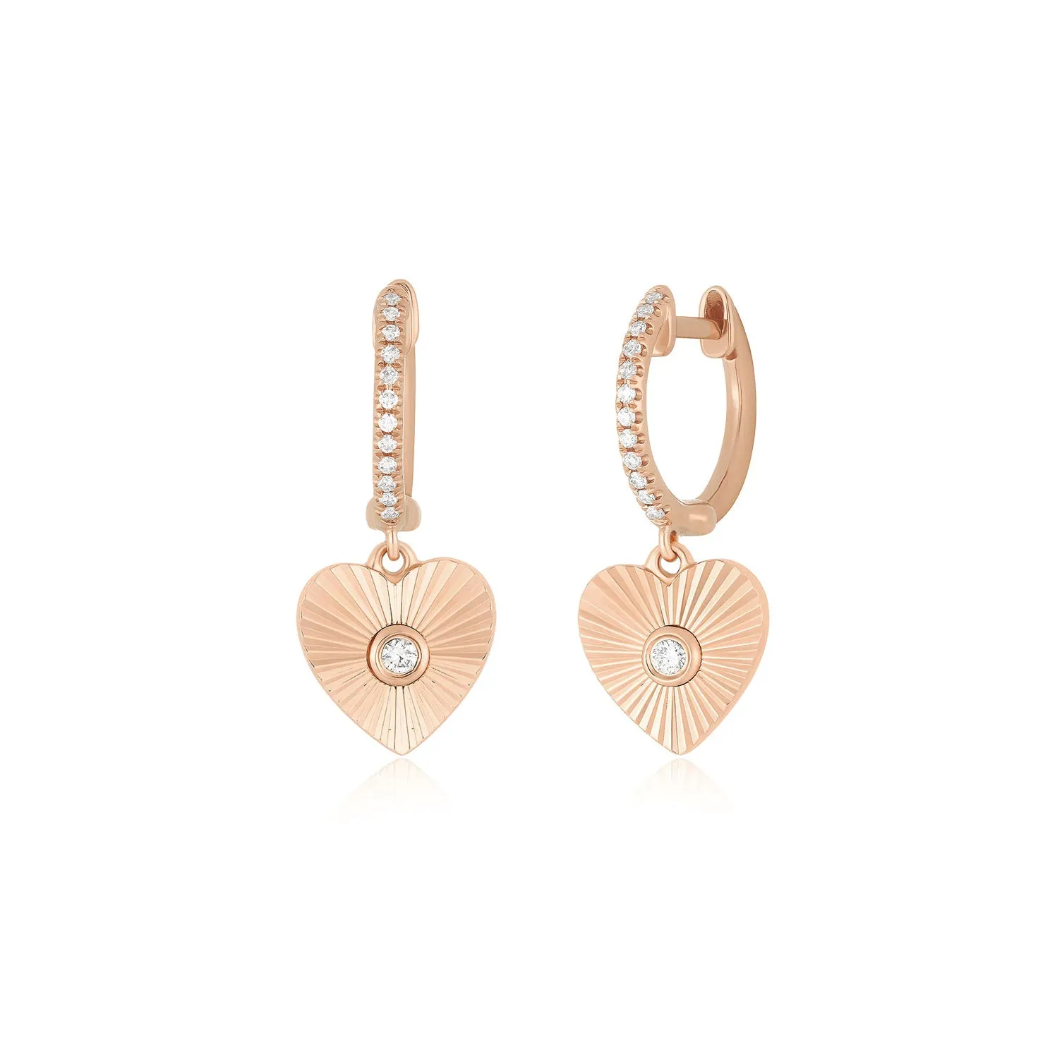 Gold & Diamond Fluted Heart Drop Huggie Earrings sold by EF Collection product image thumbnail 3