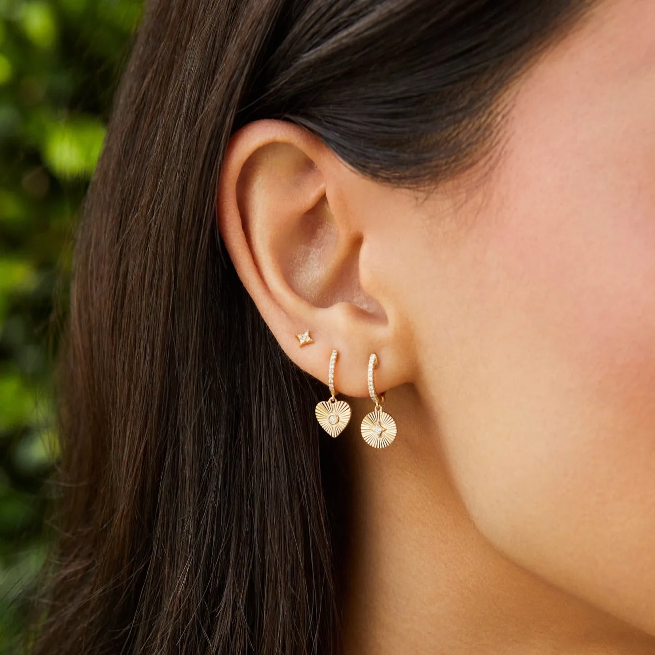 Gold & Diamond Fluted Heart Drop Huggie Earrings sold by EF Collection product image thumbnail 2