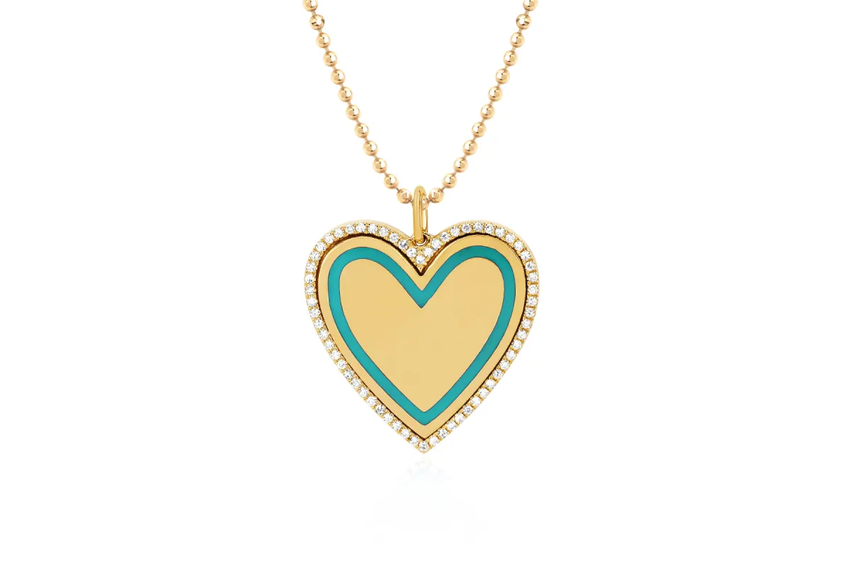 Diamond & Turquoise Enamel Heart Necklace sold by EF Collection