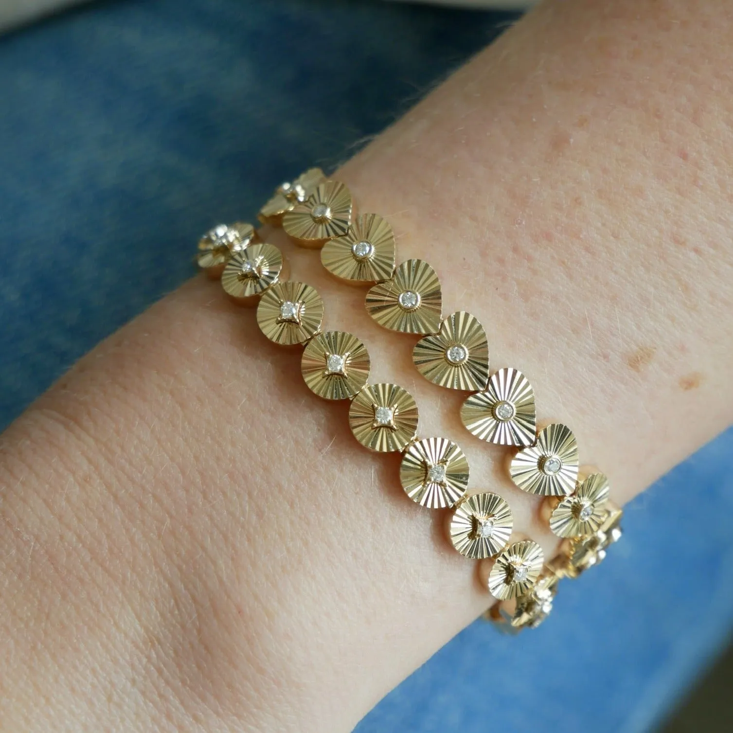 Gold & Diamond Fluted Disc Eternity Bracelet sold by EF Collection product image thumbnail 5