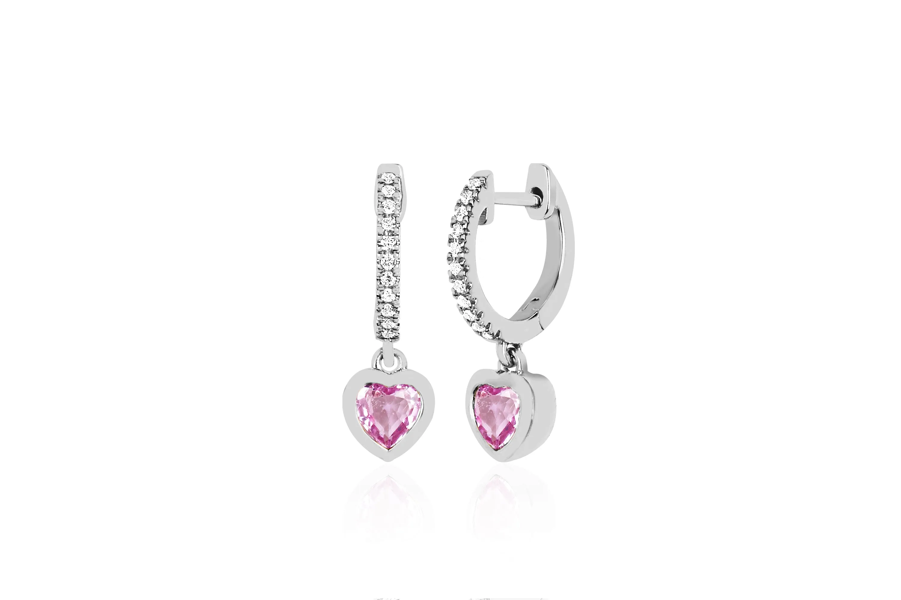 Pink Sapphire Heart Drop Diamond Mini Huggie Earrings sold by EF Collection product image thumbnail 4