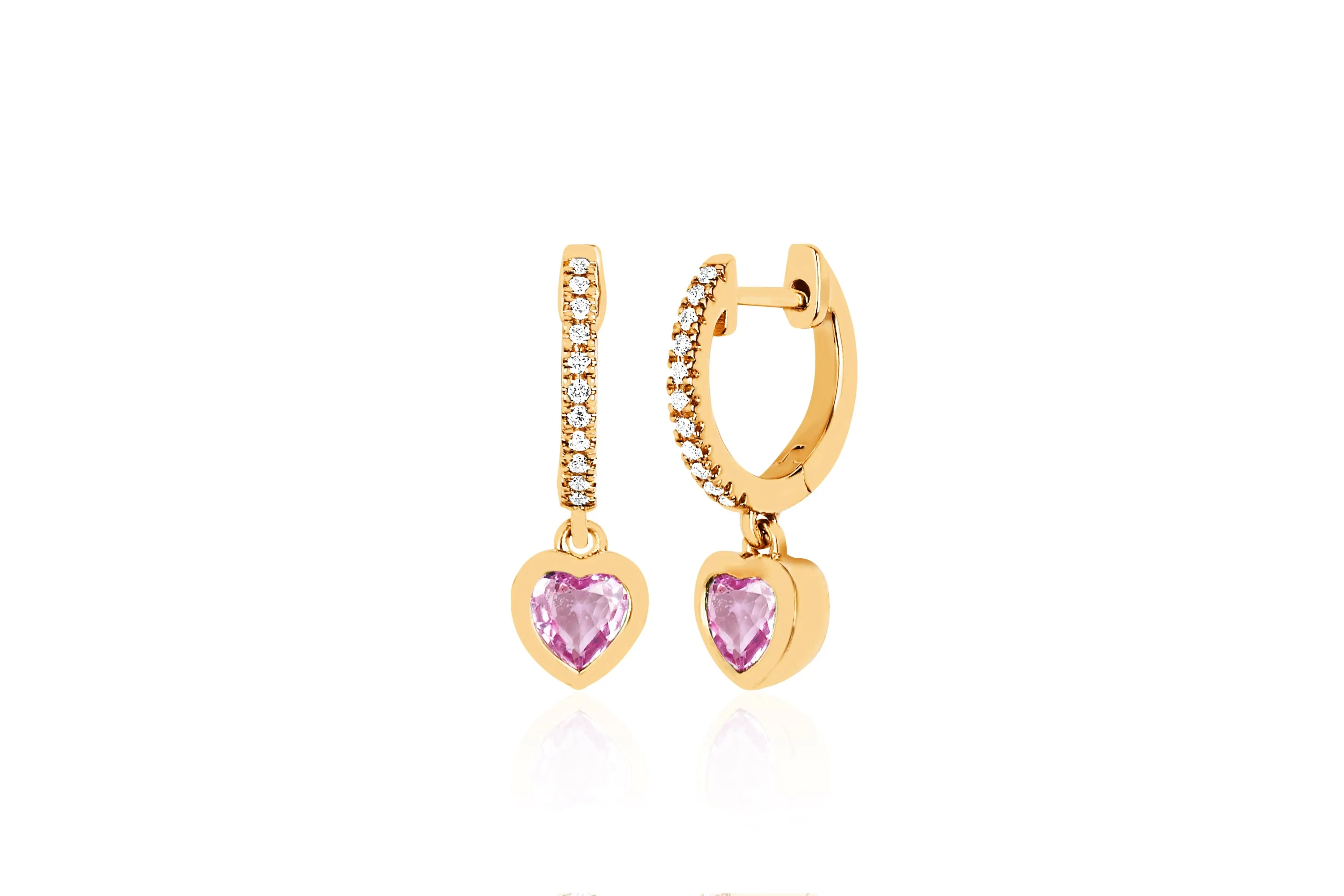 Pink Sapphire Heart Drop Diamond Mini Huggie Earrings sold by EF Collection