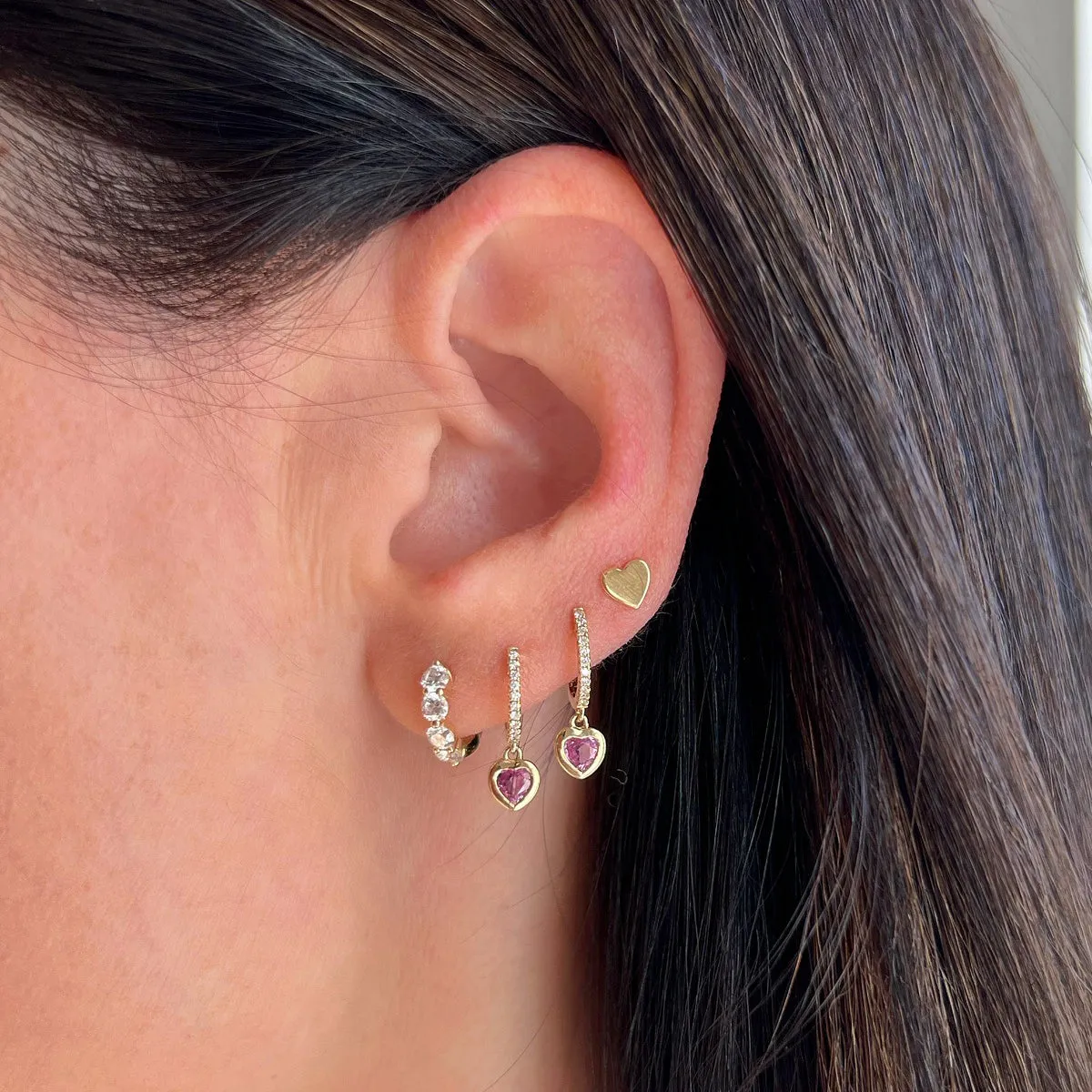 Pink Sapphire Heart Drop Diamond Mini Huggie Earrings sold by EF Collection product image thumbnail 2