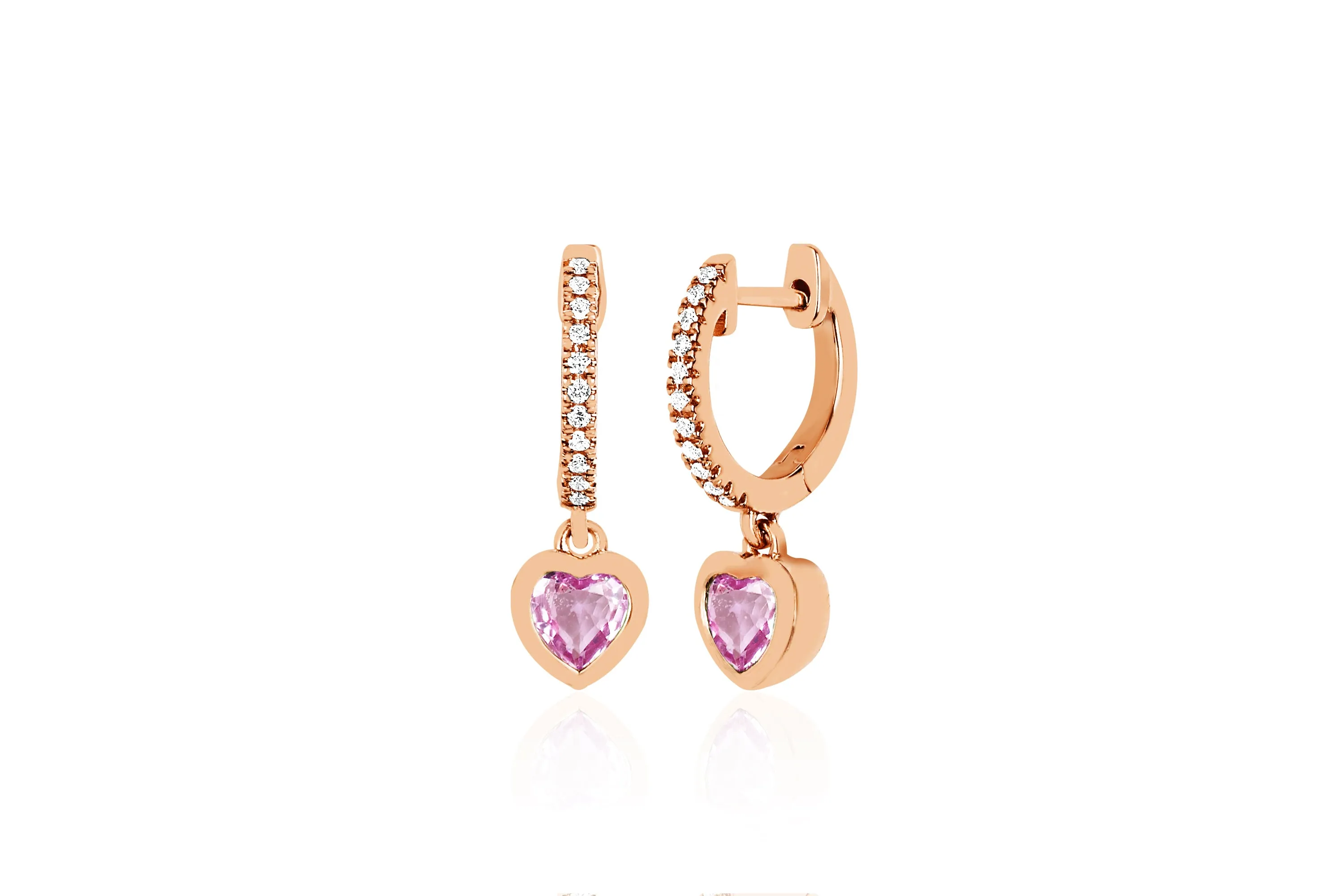 Pink Sapphire Heart Drop Diamond Mini Huggie Earrings sold by EF Collection product image thumbnail 3