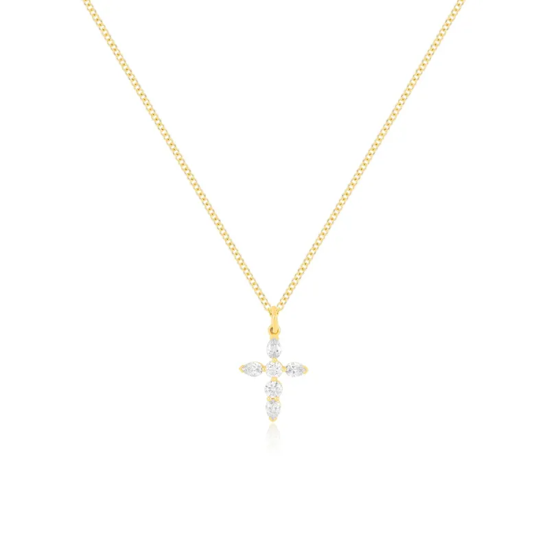 Prong Set Diamond Cross Necklace sold by EF Collection