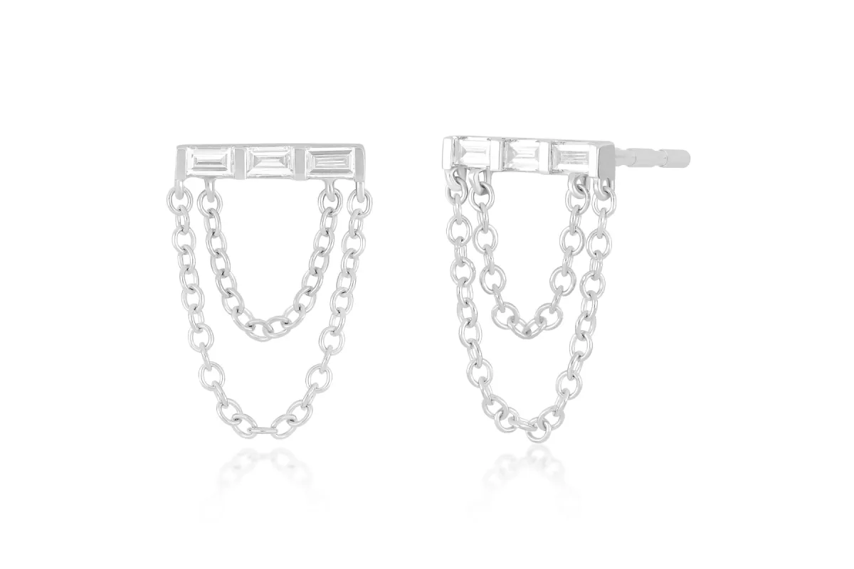 Diamond Baguette Bar Chain Stud Earring sold by EF Collection