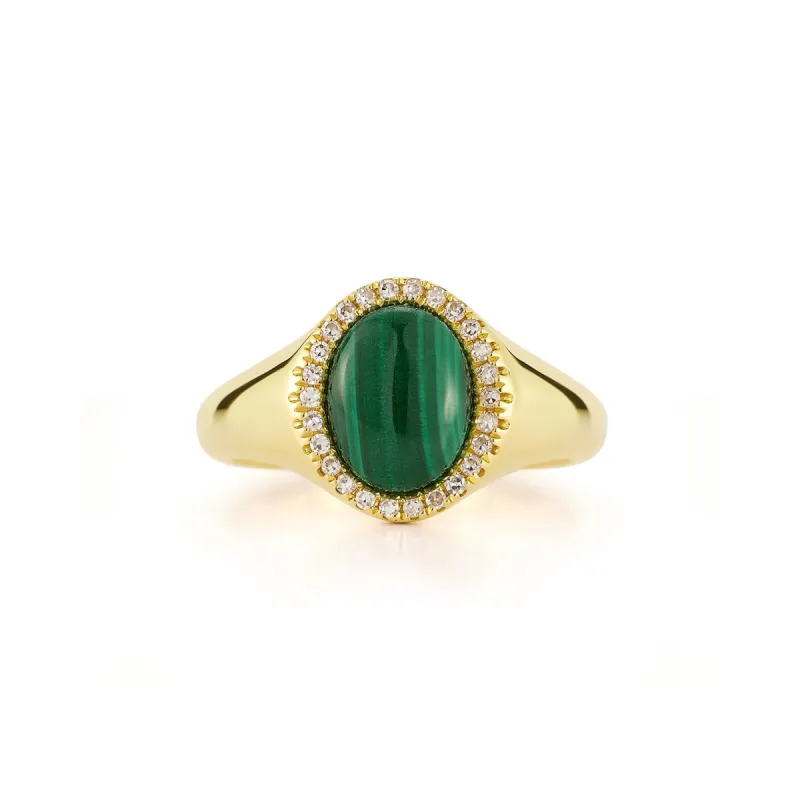 Diamond & Malachite Cabochon Signet Ring sold by EF Collection