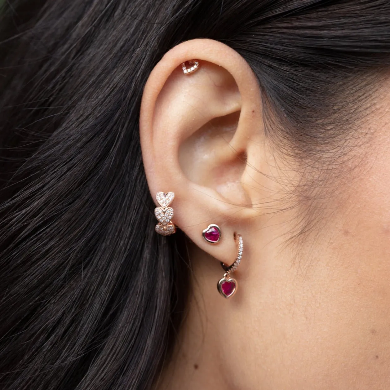 Ruby Heart Drop Diamond Mini Huggie Earrings sold by EF Collection product image thumbnail 2