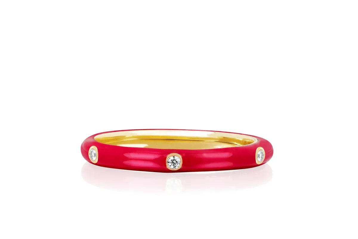 3 Diamond Red Enamel Stack Ring sold by EF Collection