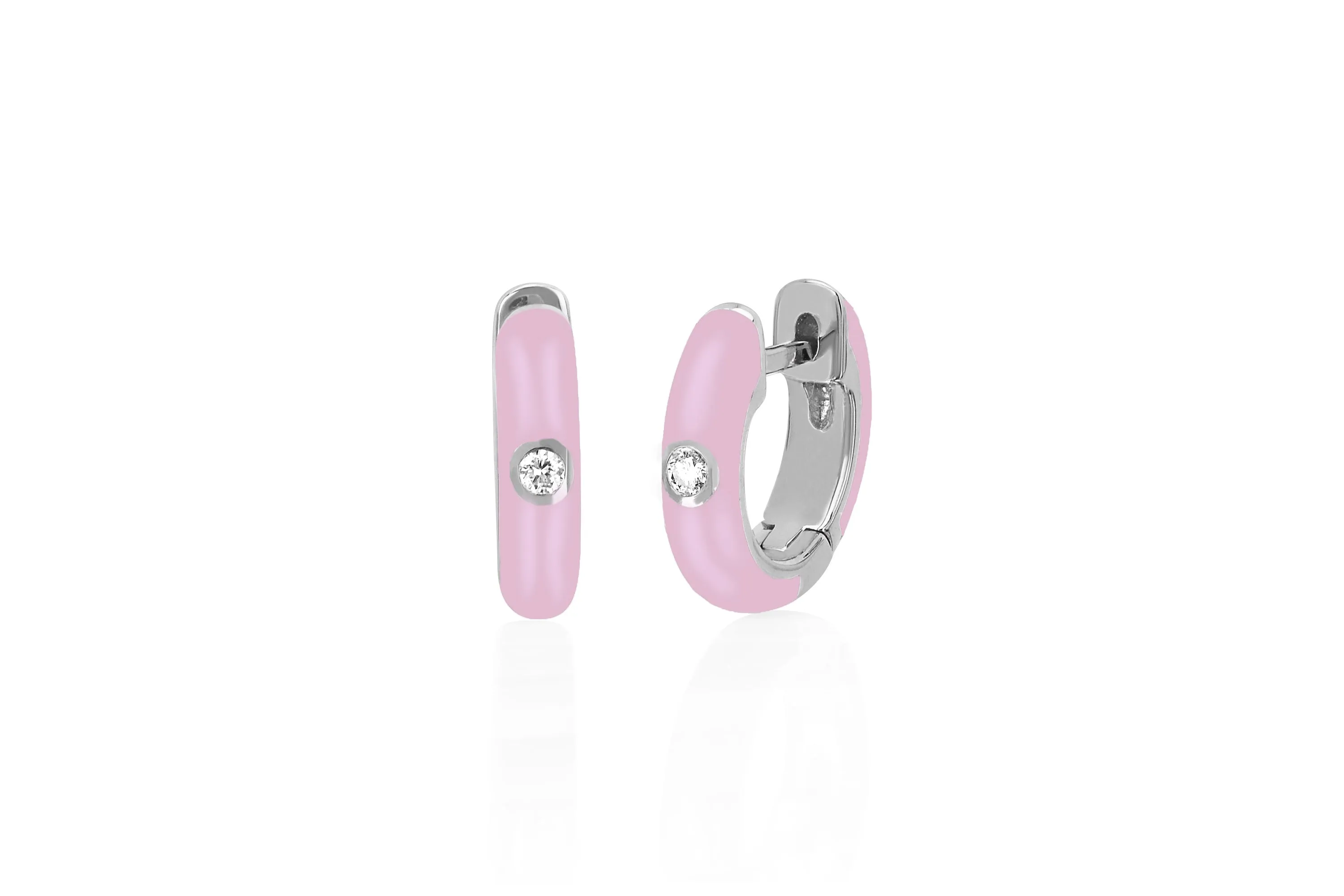 Diamond & Light Pink Enamel Huggie Earring sold by EF Collection product image thumbnail 4