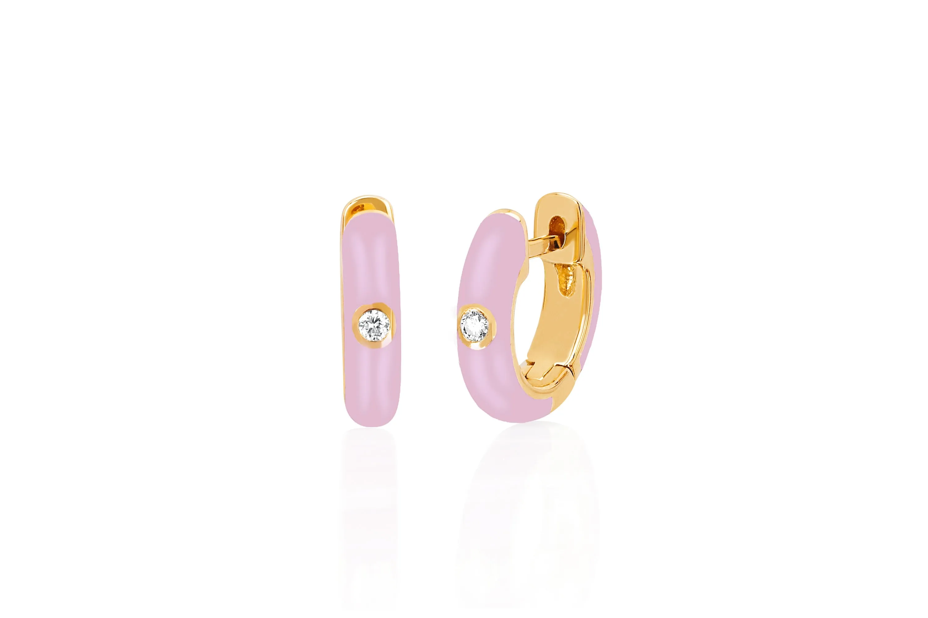 Diamond & Light Pink Enamel Huggie Earring sold by EF Collection