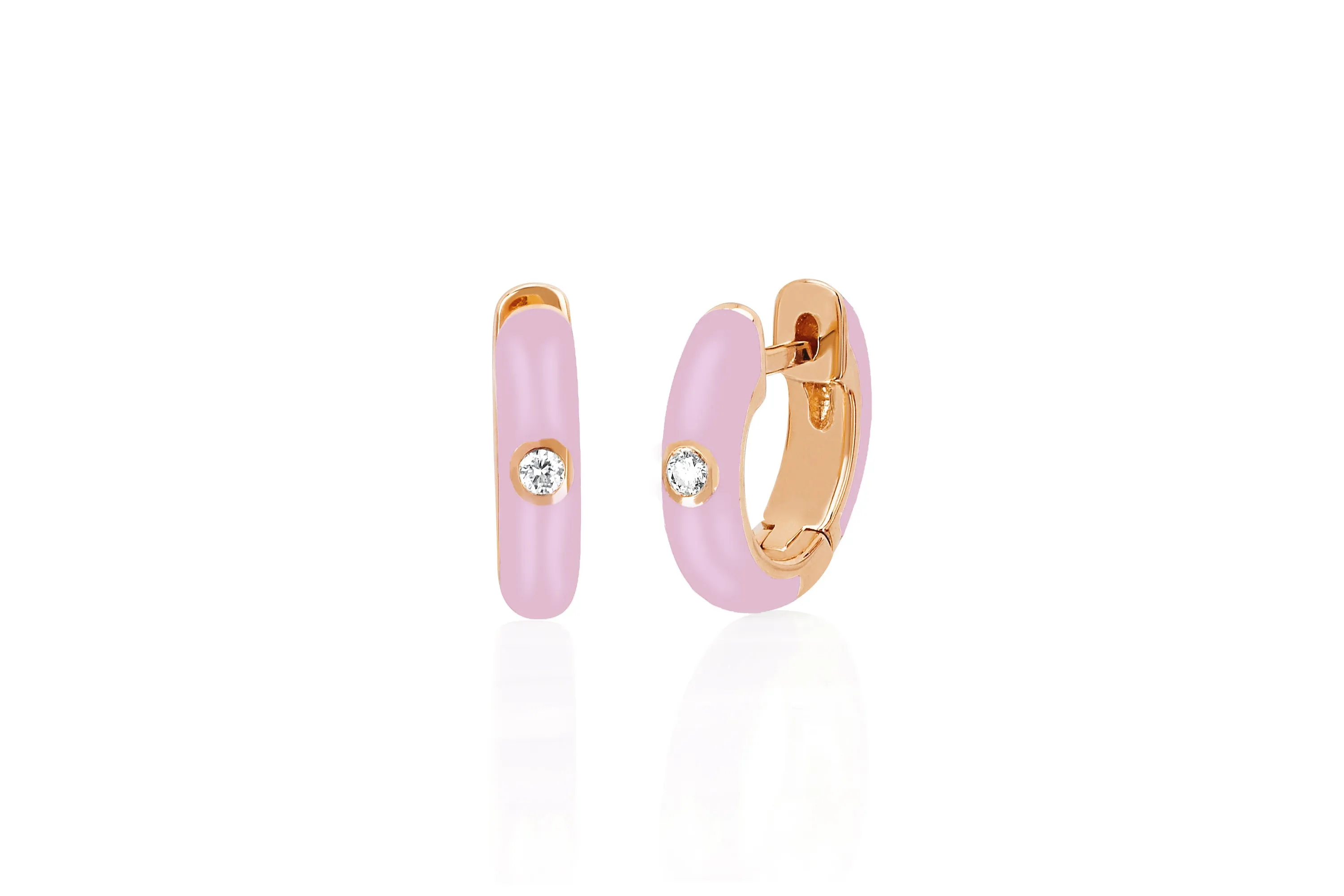 Diamond & Light Pink Enamel Huggie Earring sold by EF Collection product image thumbnail 3