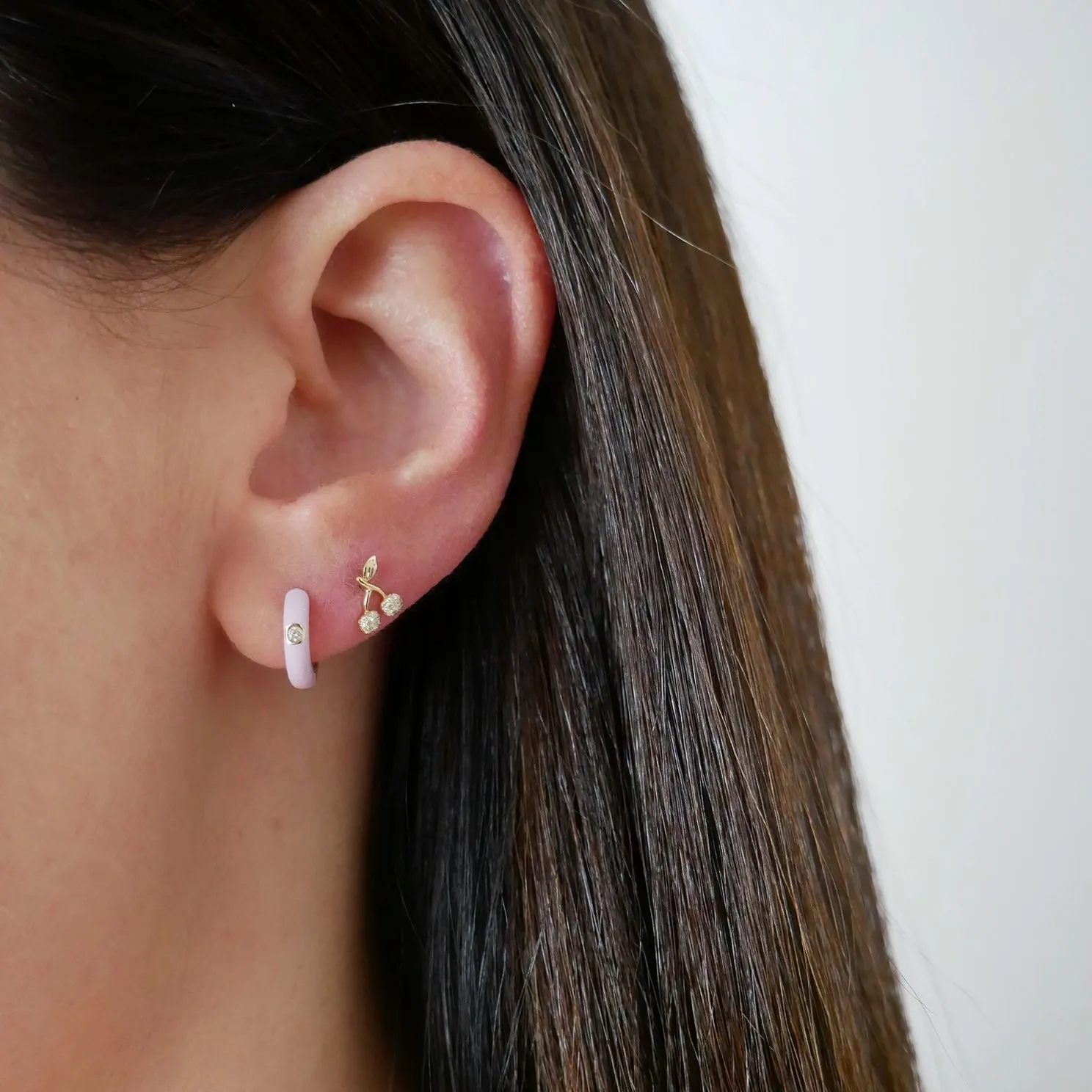 Diamond & Light Pink Enamel Huggie Earring sold by EF Collection product image thumbnail 2