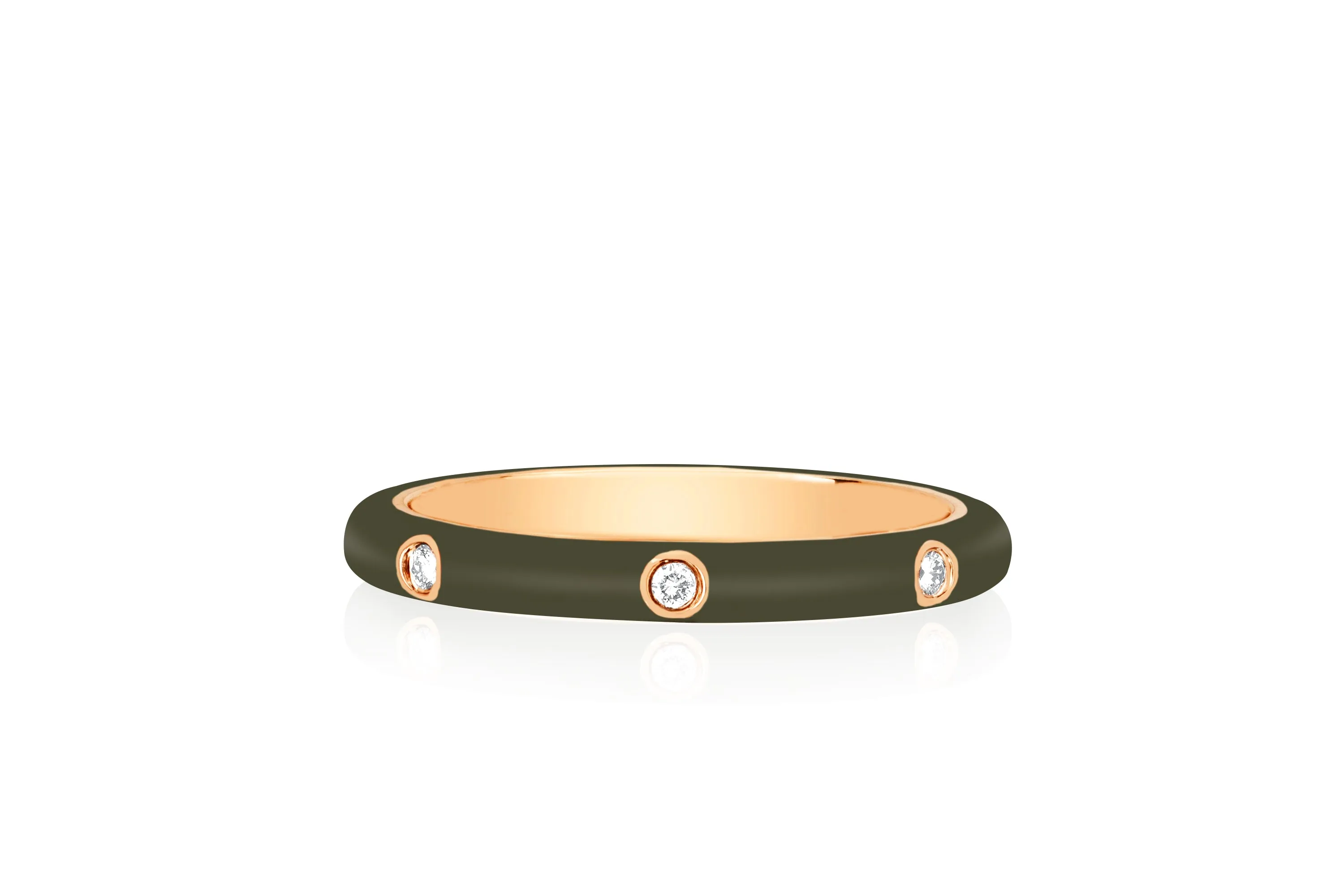 3 Diamond & Olive Enamel Stack Ring sold by EF Collection