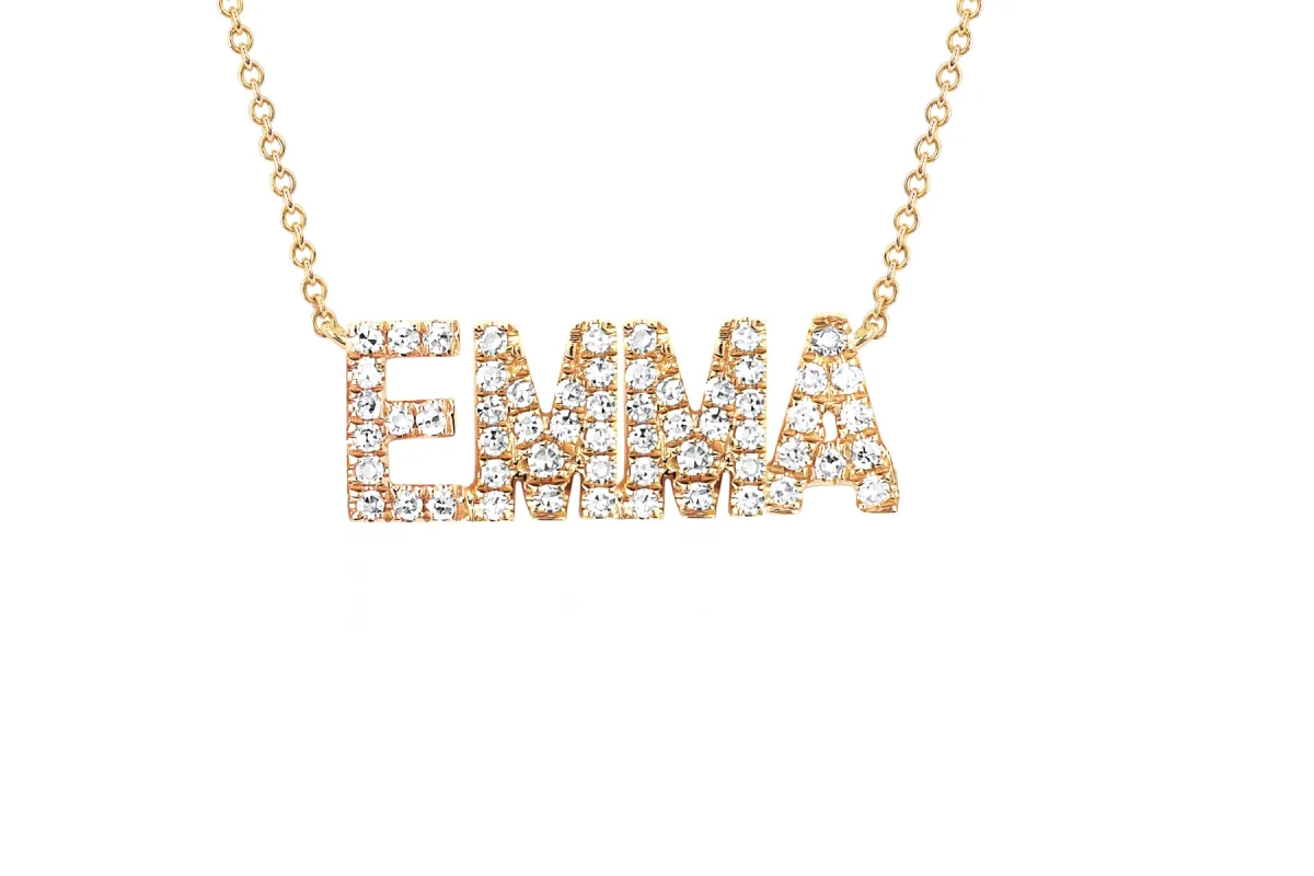 Diamond Block Name Necklace sold by EF Collection
